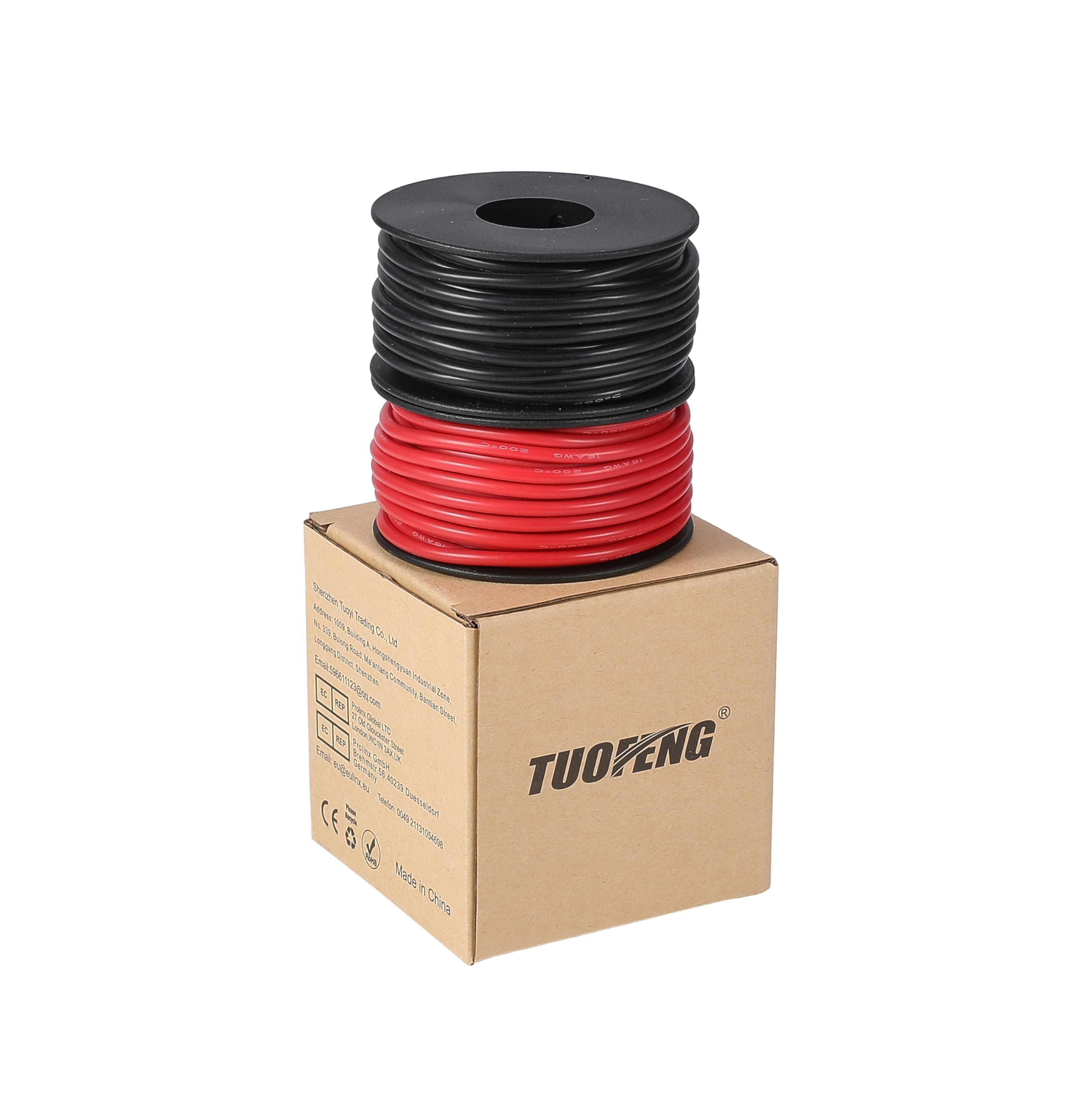 TUOFENG 16 AWG Silicone Wire, 66 ft Red/Black Tinned Copper Hookup Wire