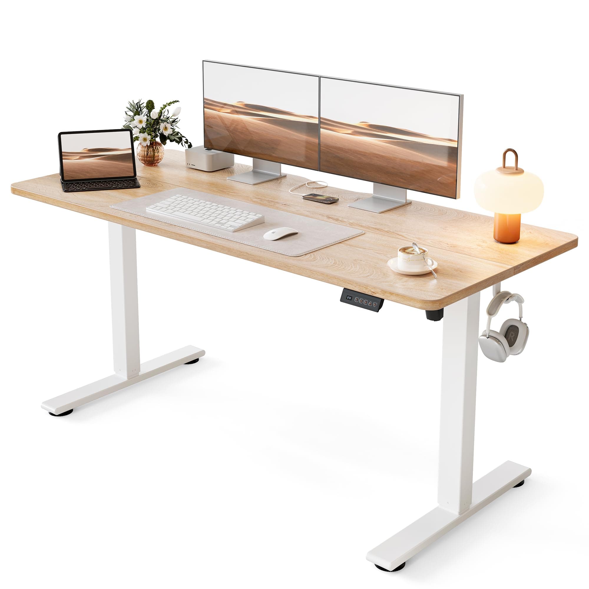 Cubiker Electric Standing Desk, 47"x24" Height Adjustable Desk, Sit Stand up Desk with 4 Memory Buttons, Computer Workstation with Splice Board, Maple