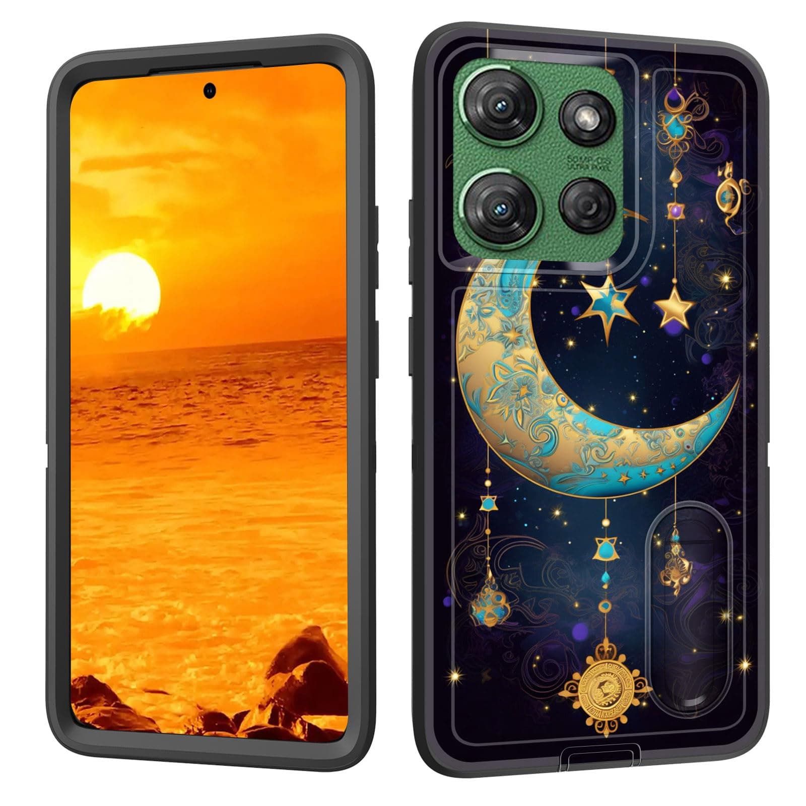 BFUKVOU for Moto G Power 2025 Case with Built in Kickstand,Shockproof/Dustproof/Drop Proof 3-Layer Military Grade Protective Cover for Motorola Moto G Power 2025 6.8",Galaxy Moon Star