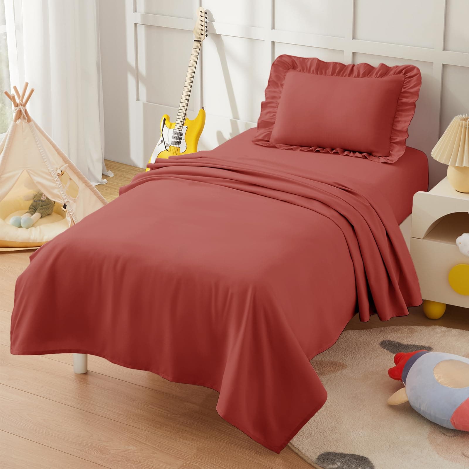 KKJIAF 3 Piece Rust Red Toddler Sheet Set