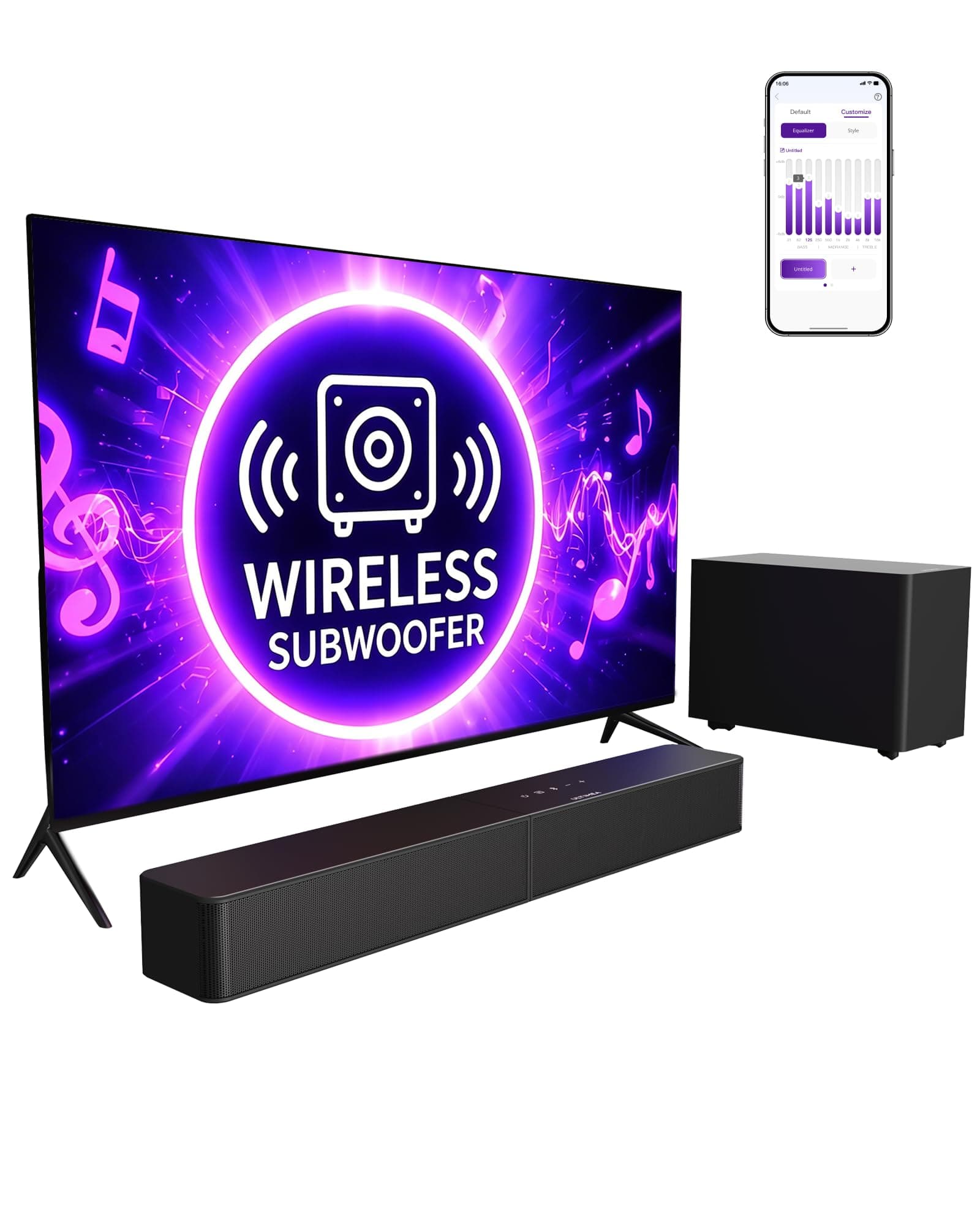 ULTIMEA Sound Bar with Wireless Subwoofer, 240W Peak Power, VoiceMX & BassMX, 2.1ch Soundbar, Sound Bar for TV, Adjustable Bass, HDMI, Optical, Bluetooth 6.0, Poseidon M30 (2026 Model)