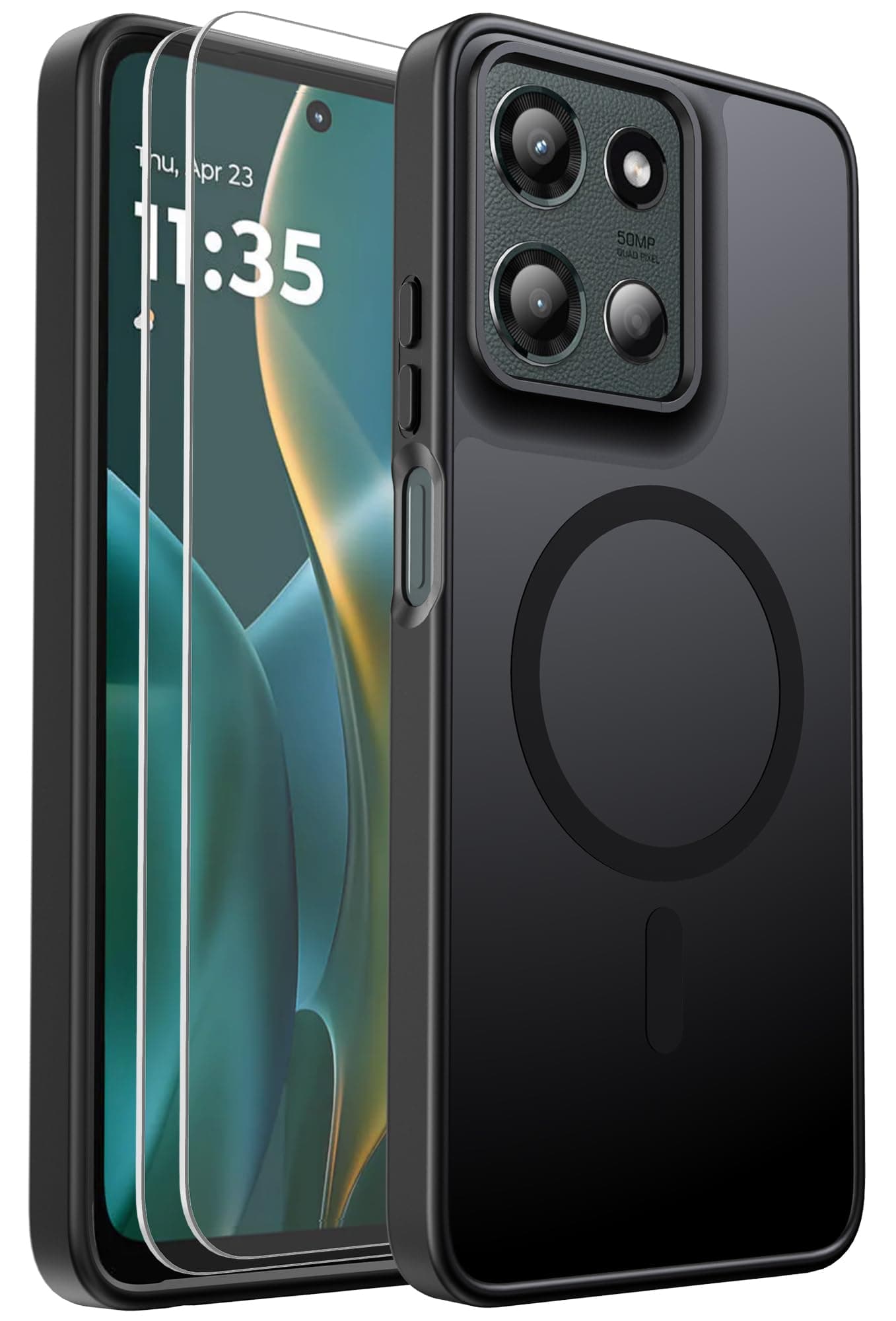 for Motorola Moto G 5G 2025 Case Magnetic Shockproof, [Fit for MagSafe] [Glass Screen Protector] Translucent Anti-Fingerprint Case for Motorola Moto G 5G 2025 (Black)