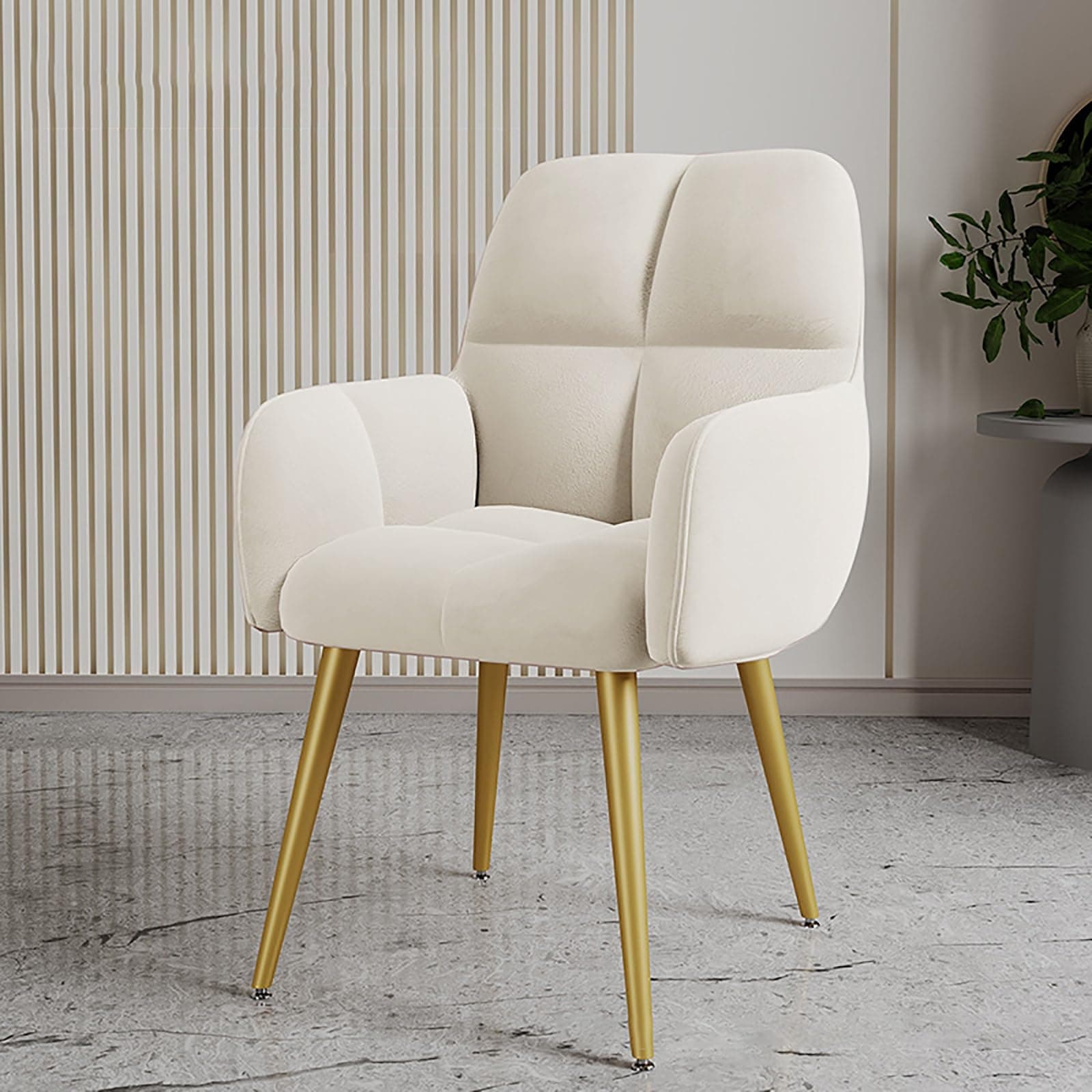 Upholstered Accent Chair, Modern Dressing Chair, Stool Velvet Vanity Chair with Gold Plating Legs, Chairs for Bedroom, Living Room, Office, Guest Reception (Color : White, Size : without pillow)