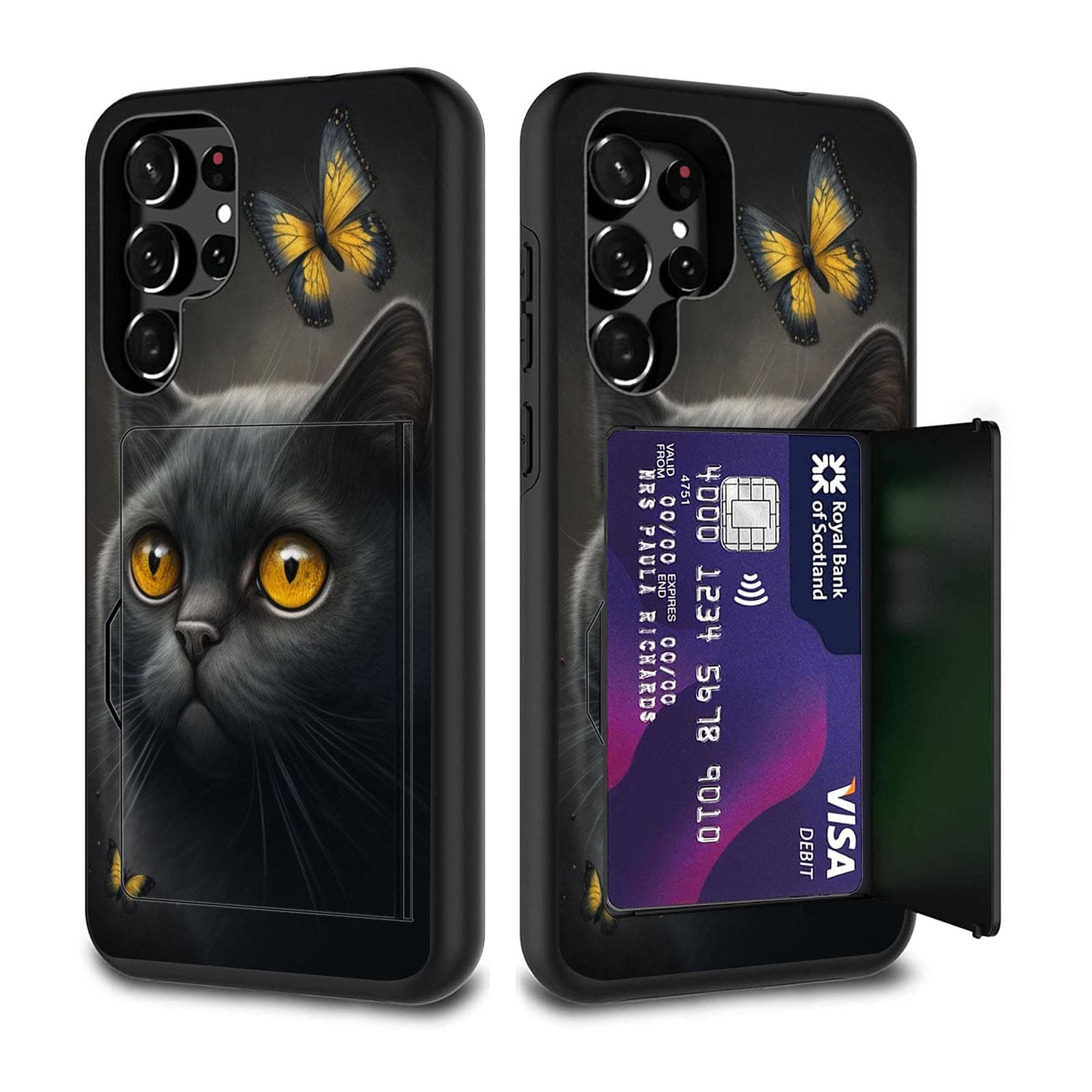 FGDRFGRW Galaxy S25 Ultra Card Holder Credit Card Wallets Case,Dual Layer Hybrid Shockproof Drop Protection with Kickstand Feature Case for Samsung Galaxy S25 Ultra,Cute Cat and Butterfly