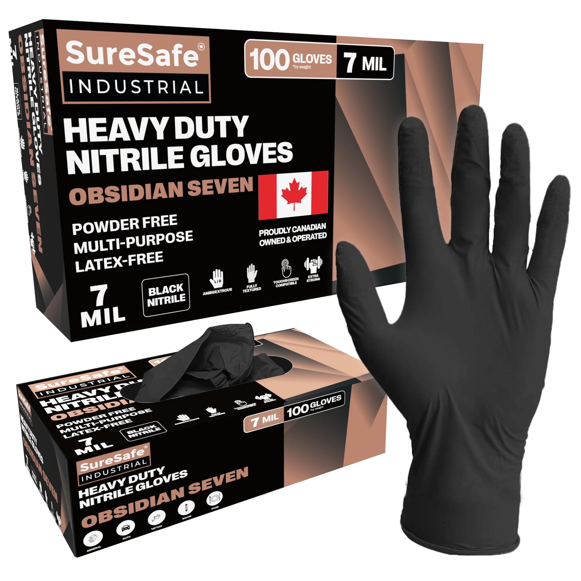 Black Nitrile Gloves XL, 7 Mil Powder-Free Latex-Free, 100 Count