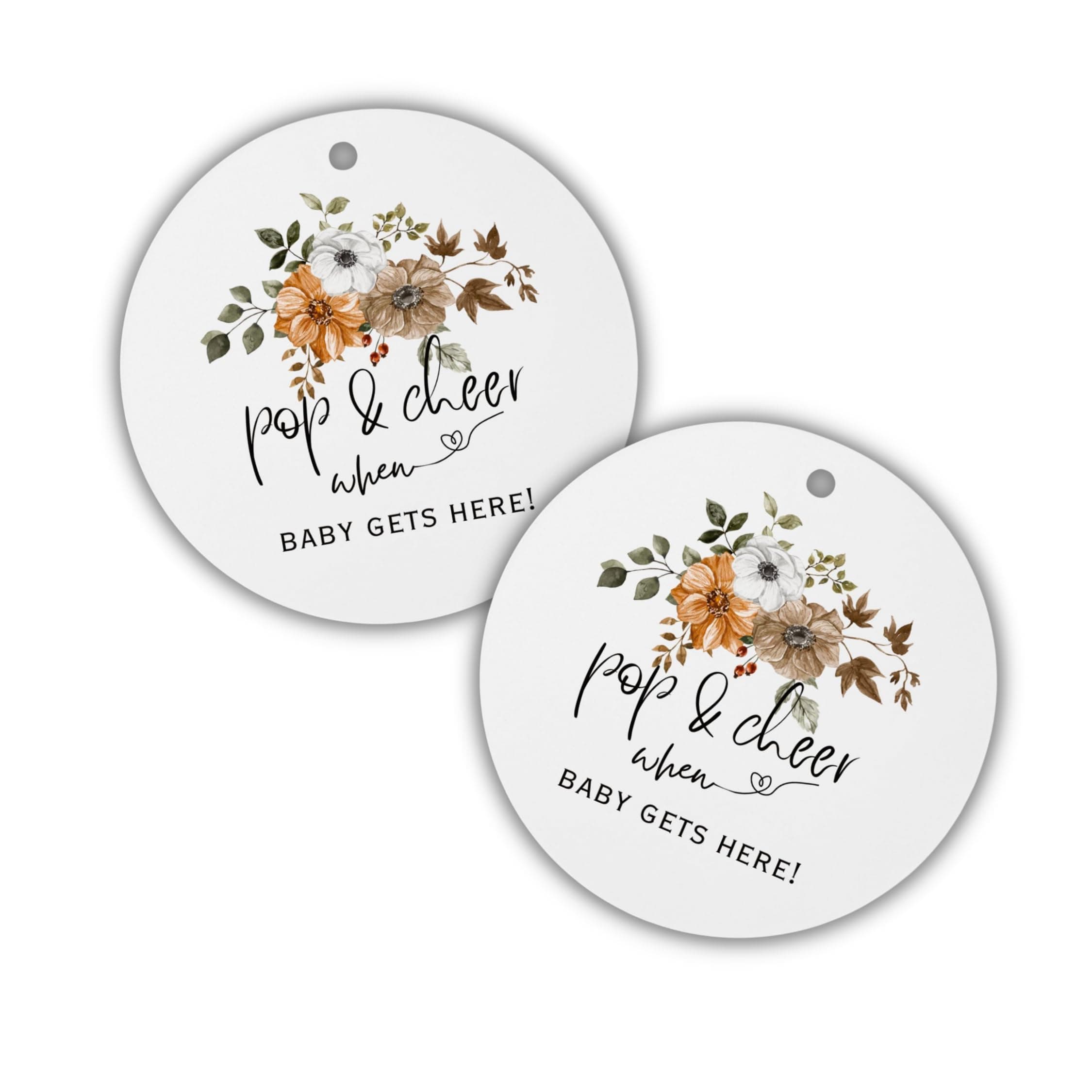 Pop It When She Pops Boho Mini Champagne Fall Hang Tags | 30 pk 2.5” with Holes Neutral Floral Labels for Baby Shower Bubbly Wine Stickers