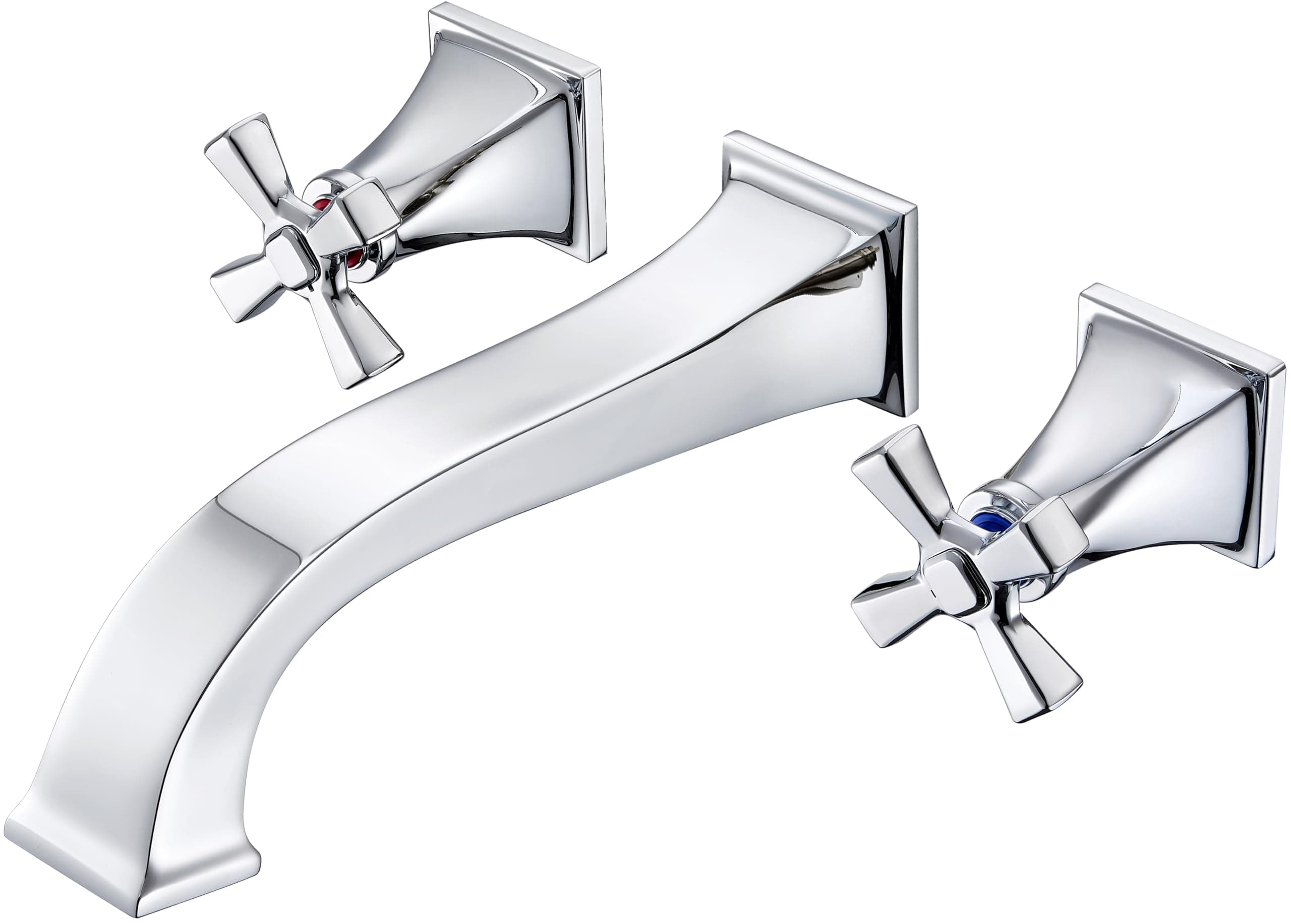Wall-Mount Tub Faucet,Chrome High-Flow Tub Filler,Dual Cross Handles,10-Inch Square Spout with Engineered Curves,Solid Brass,Rough-in Valve Included – KOTTISAARI