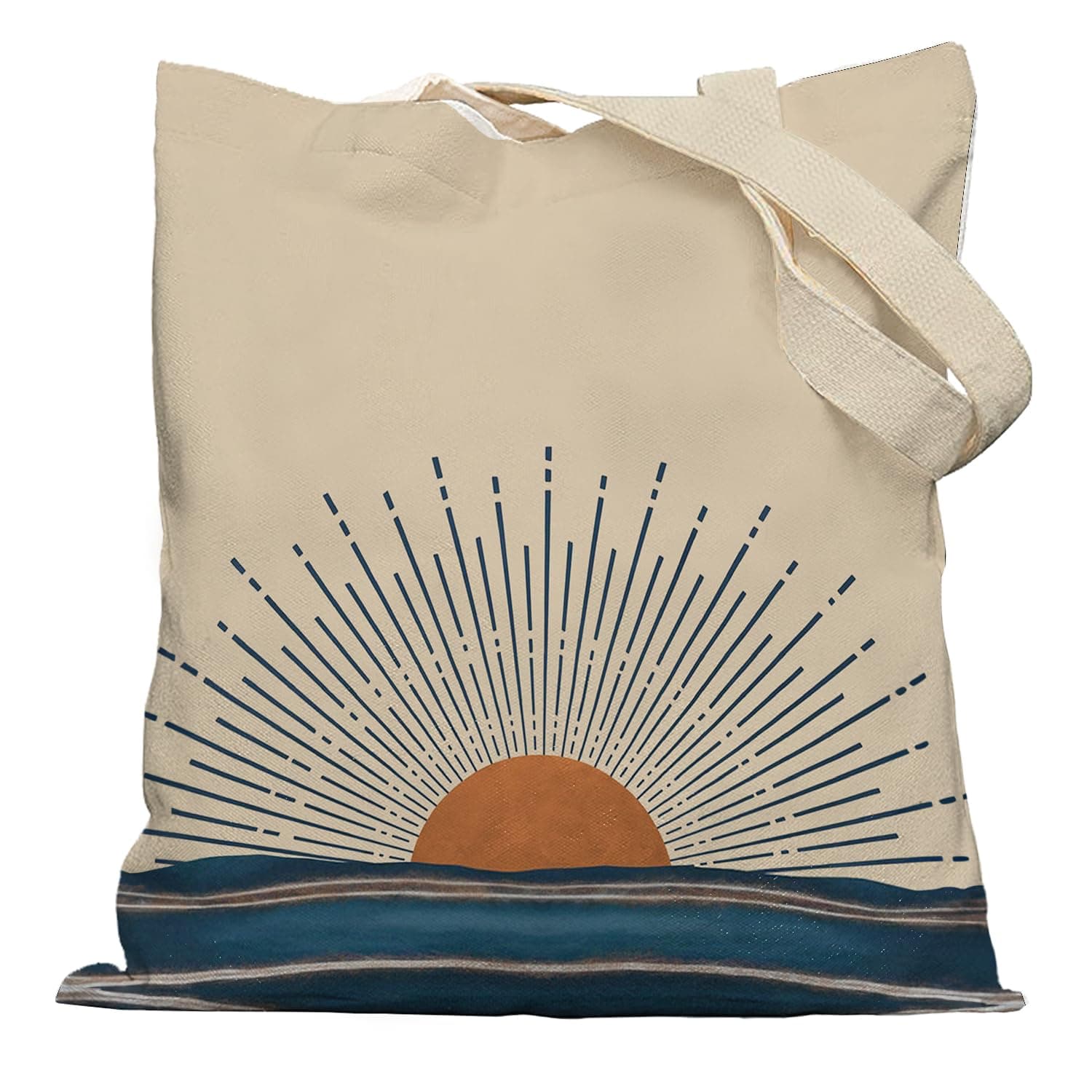 YeiHe Vintage Boho Tote Bag, Boho Sun Sunshine Ocean Wave Canvas Tote Bag for Women, Reusable Grocery Bags, White, 13 x 15 inches