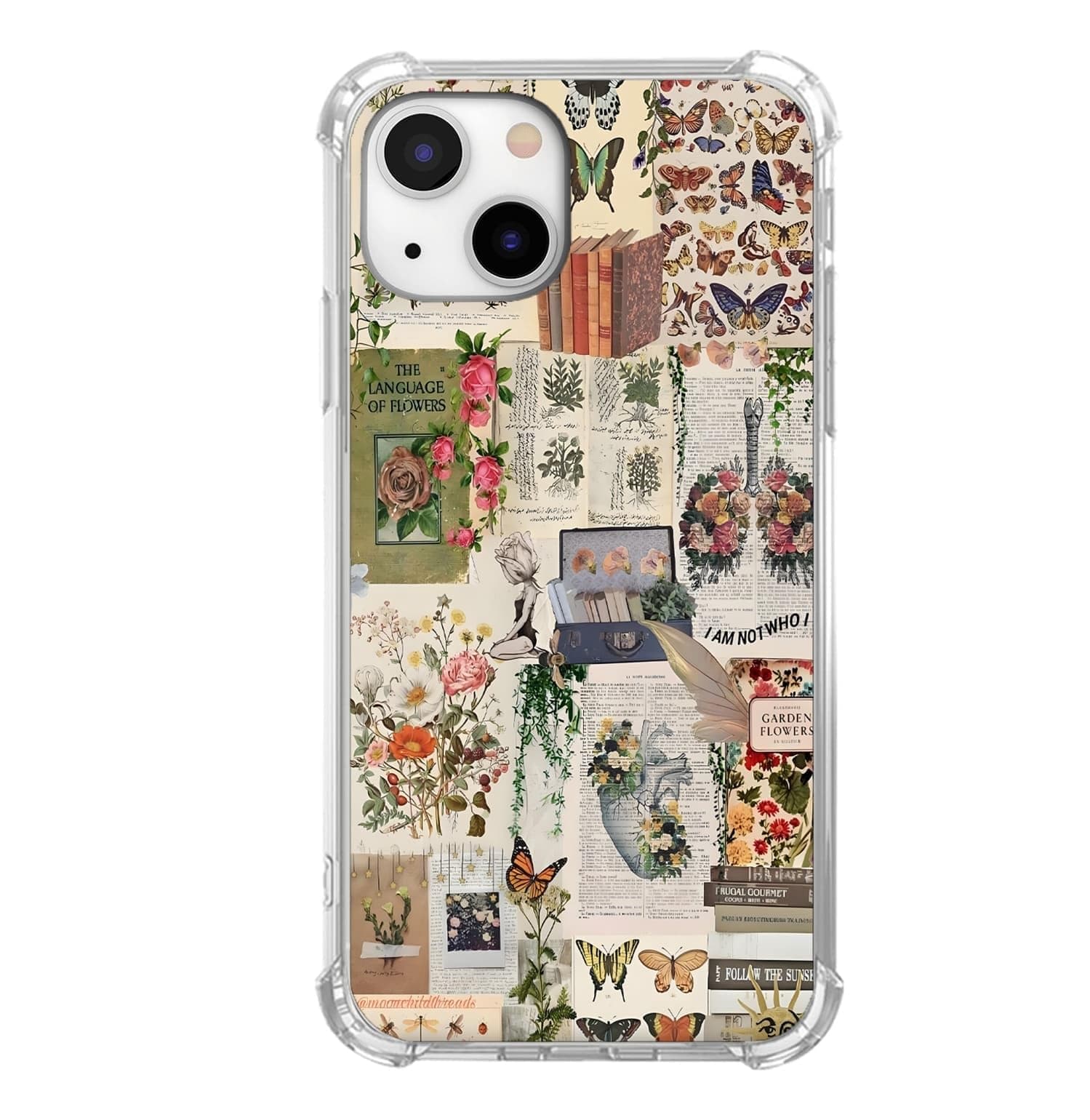 DTMWICD Retro Vintage Flowers Butterflies Case for iPhone 14/13，Aesthetic Art Newspaper Style, Cool Trendy Soft TPU Bumper Cover Case for iPhone 14/13