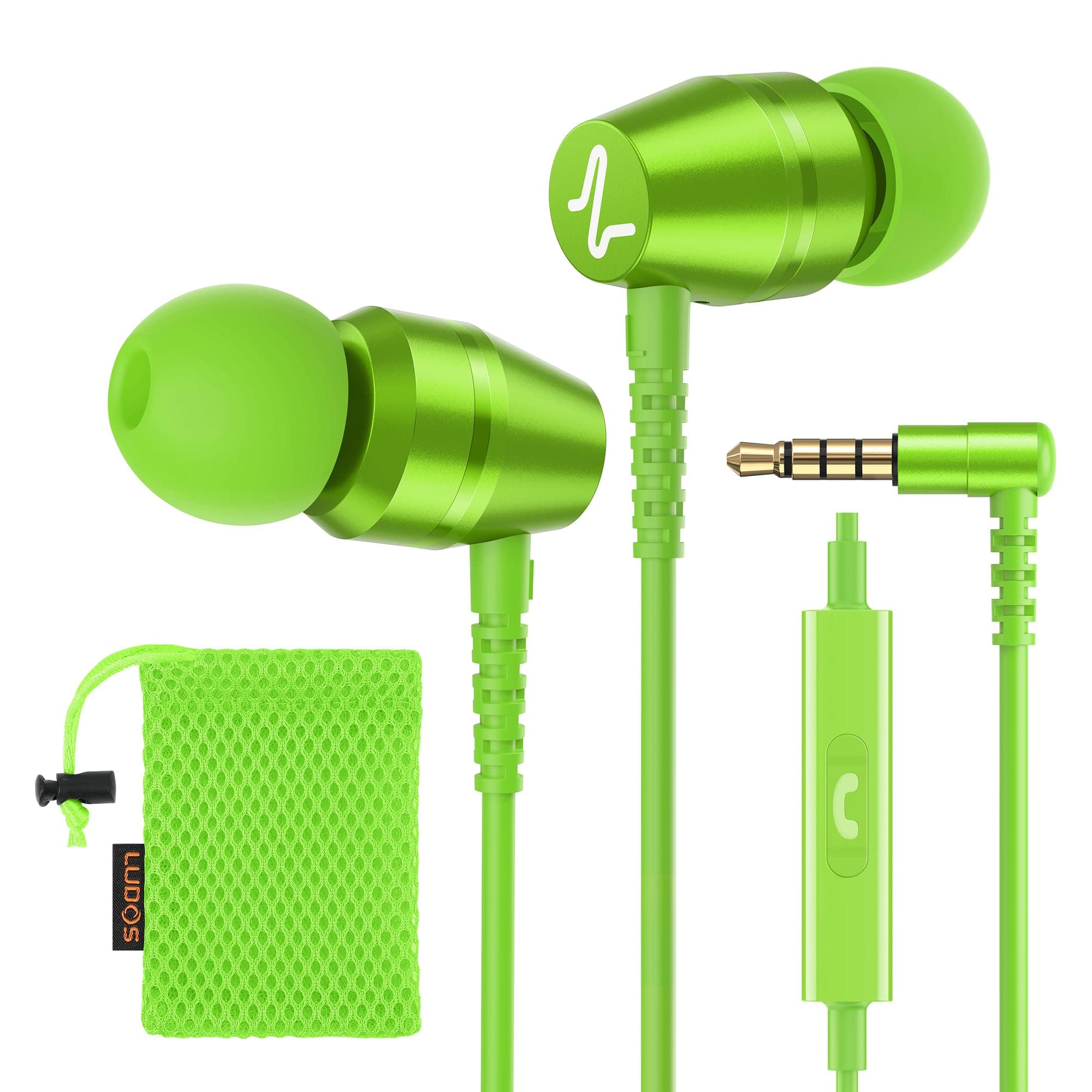 LUDOS OMNITONE Wired Earbuds in-Ear Headphones, Earphones with Microphone, 5 Years Warranty, Noise Isolation Corded for 3.5mm Jack Ear Buds for iPhone, iPad, Samsung, Laptop, Gaming, Sports - Green
