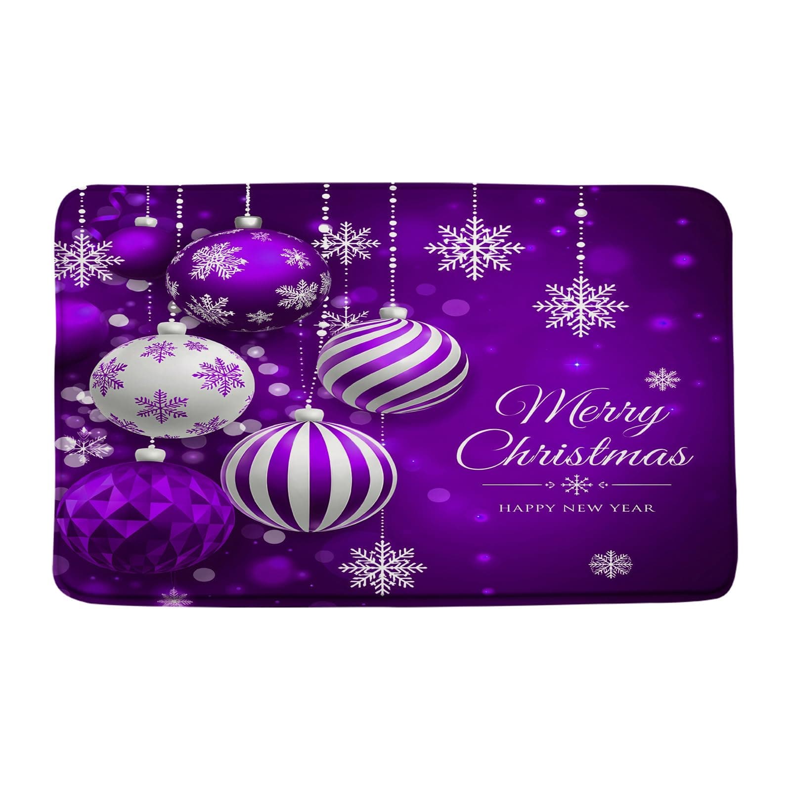 ZNLSU Purple Christmas Bath Mat Snowflake Purple Xmas Ball Dreamy Winter Holiday Merry Christmas Happy New Year Memory Foam Bathroom Kitchen Decor Floor Rugs,17.8x29.5 Inch