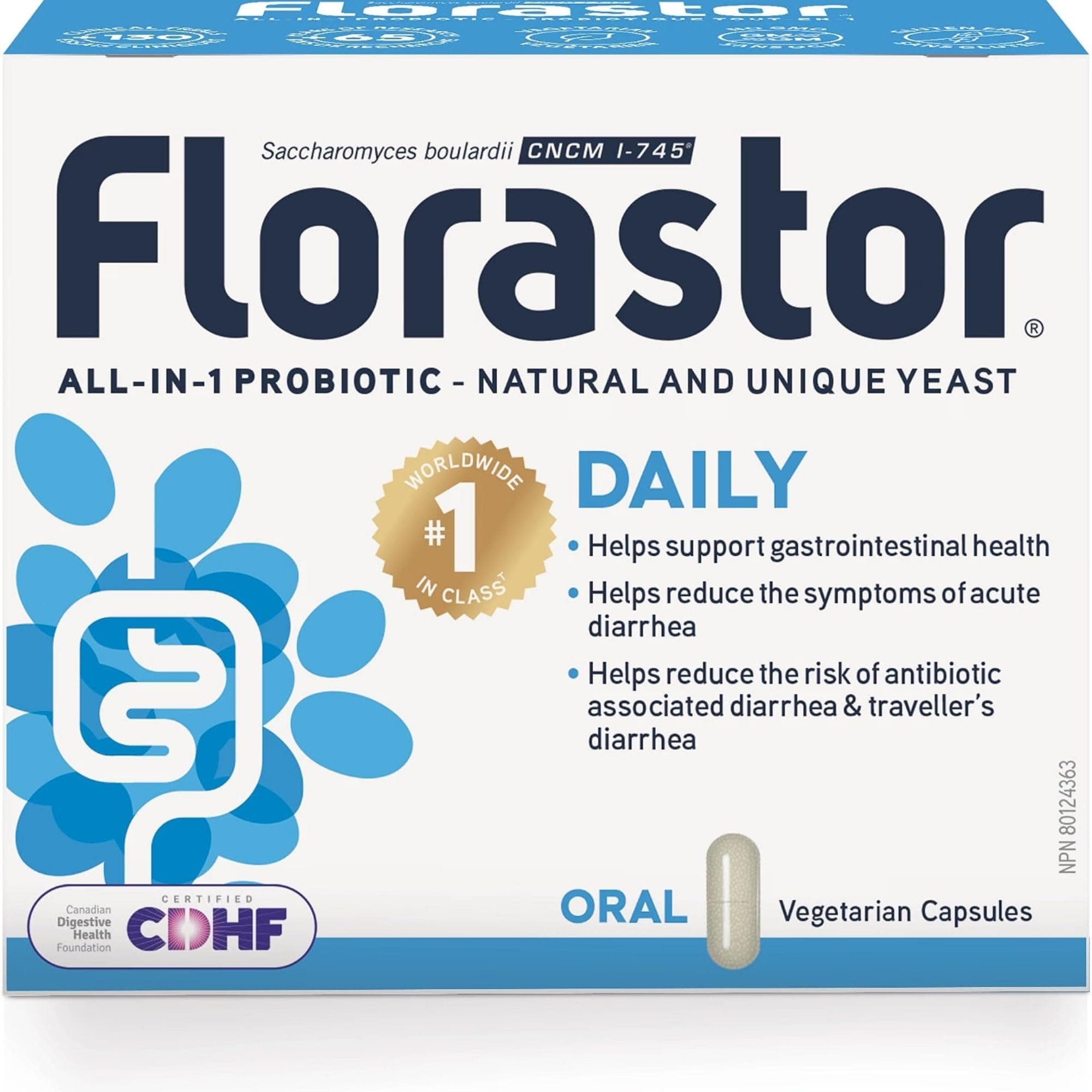 Florastor - Daily Probiotic Yeast for Digestive & Immune Health, 100 Caps