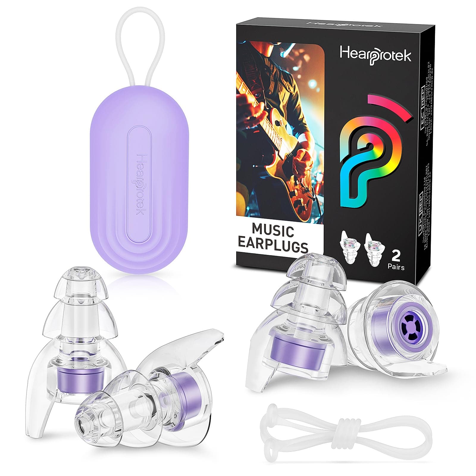 Hearprotek 2 Pairs High Fidelity Concert Ear Plugs, Noise Reduction Music Earplugs, Hearing Protection for Musicians, Festival, DJ’s, Nightclub, Concerts, Drummers, Party 23dB (Purple)