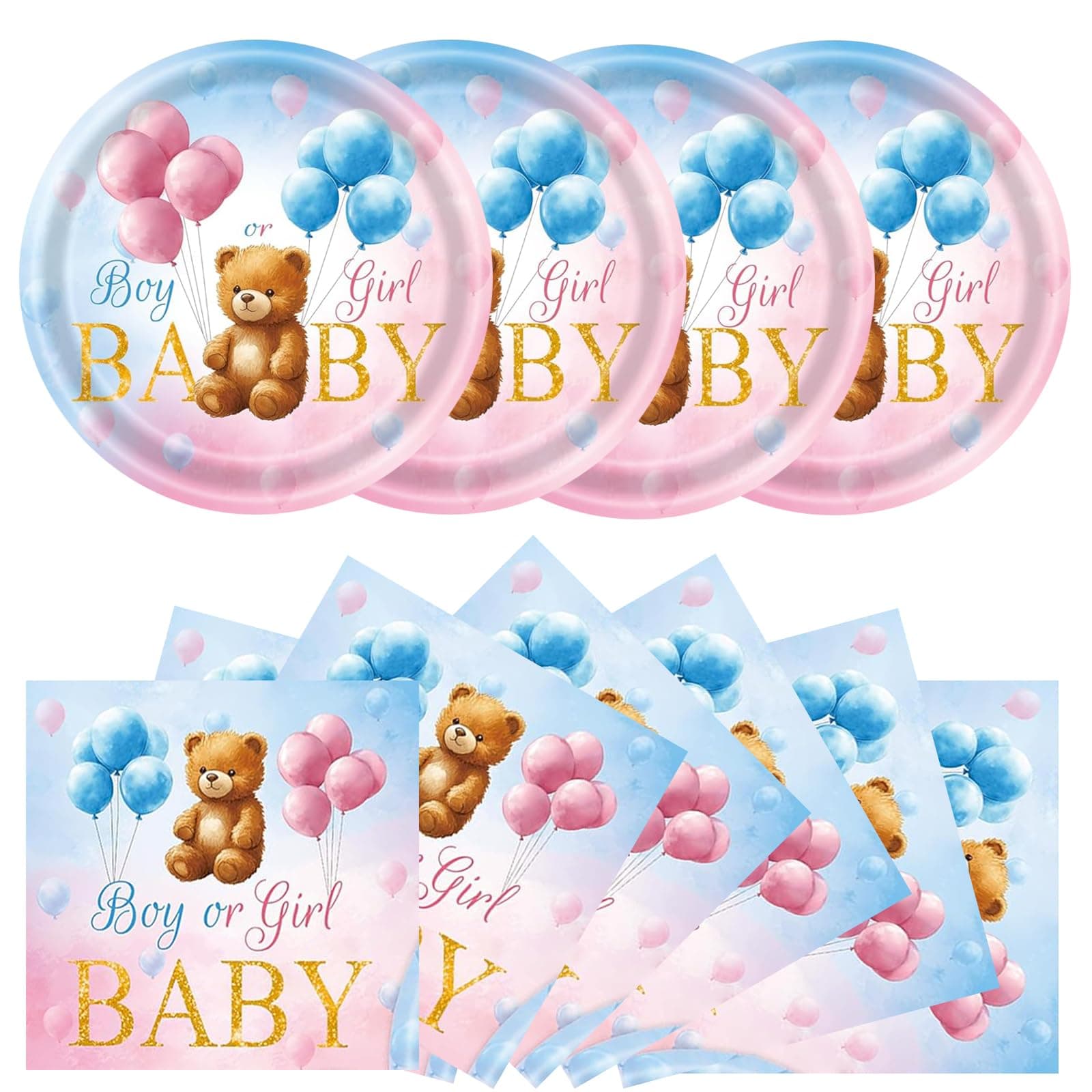 40 Pcs Blue And Pink Bear Baby Shower Paper Plates Napkins Baby Shower Party Supplies Tableware Set Bear Theme Disposable Napkin for 20 Guest Boy Sets Spring Party Decoration Boy Girl