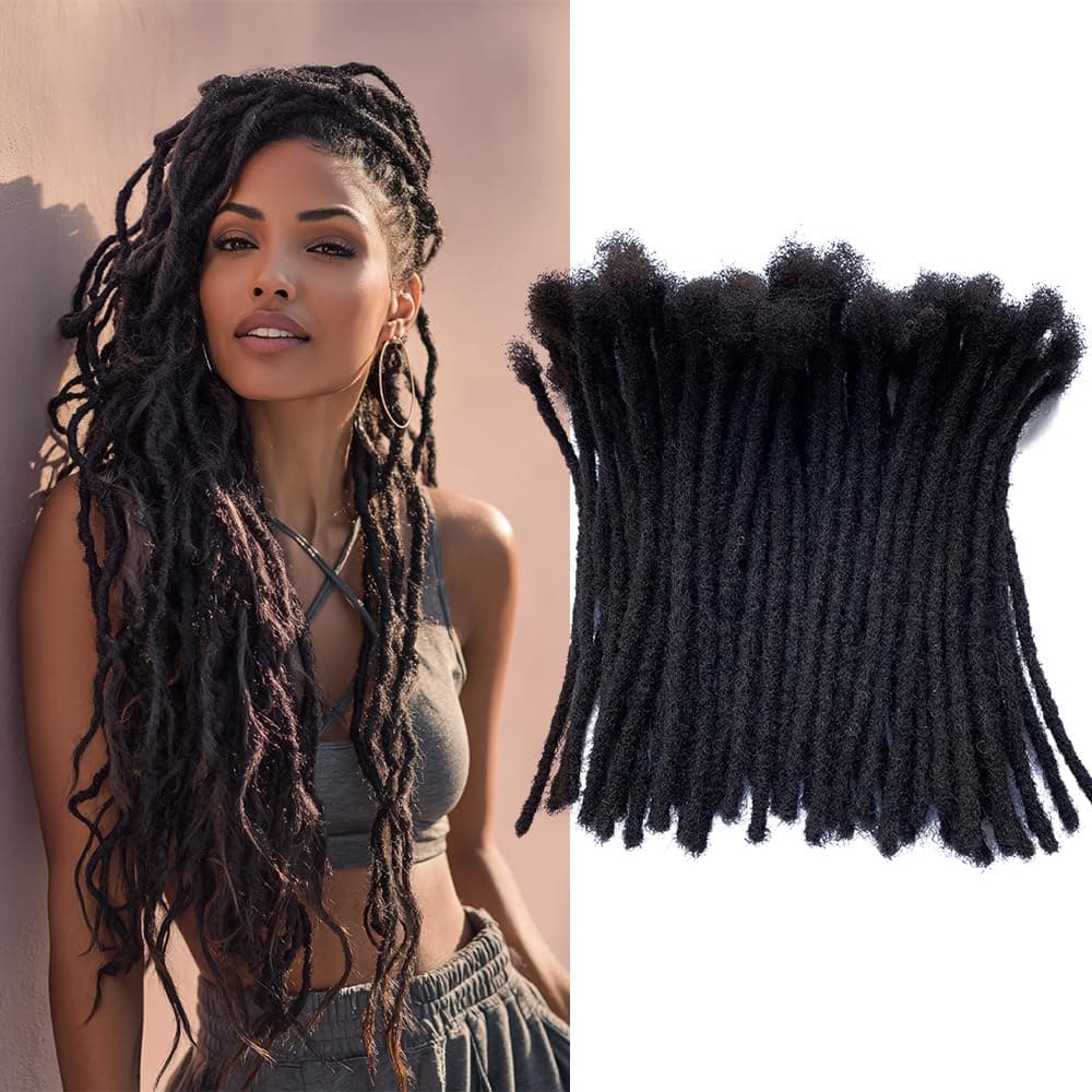 100% Human Hair Dreadlocks Handmade Locs Samll Size 0.4cm Width Pencil Size 60 per Bundles Natural Black #1B 12inch