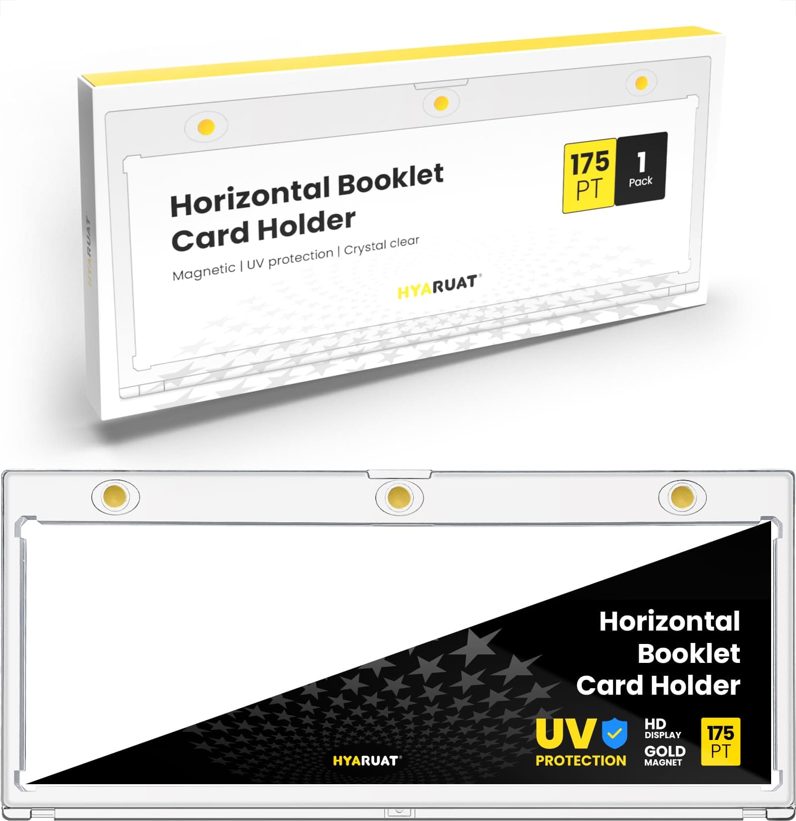 HYARUAT Horizontal Booklet Magnetic Card Holder – 175pt One Touch UV Protection Case, Crystal Clear & Acid-Free Display for Trading Cards – 1 Pack