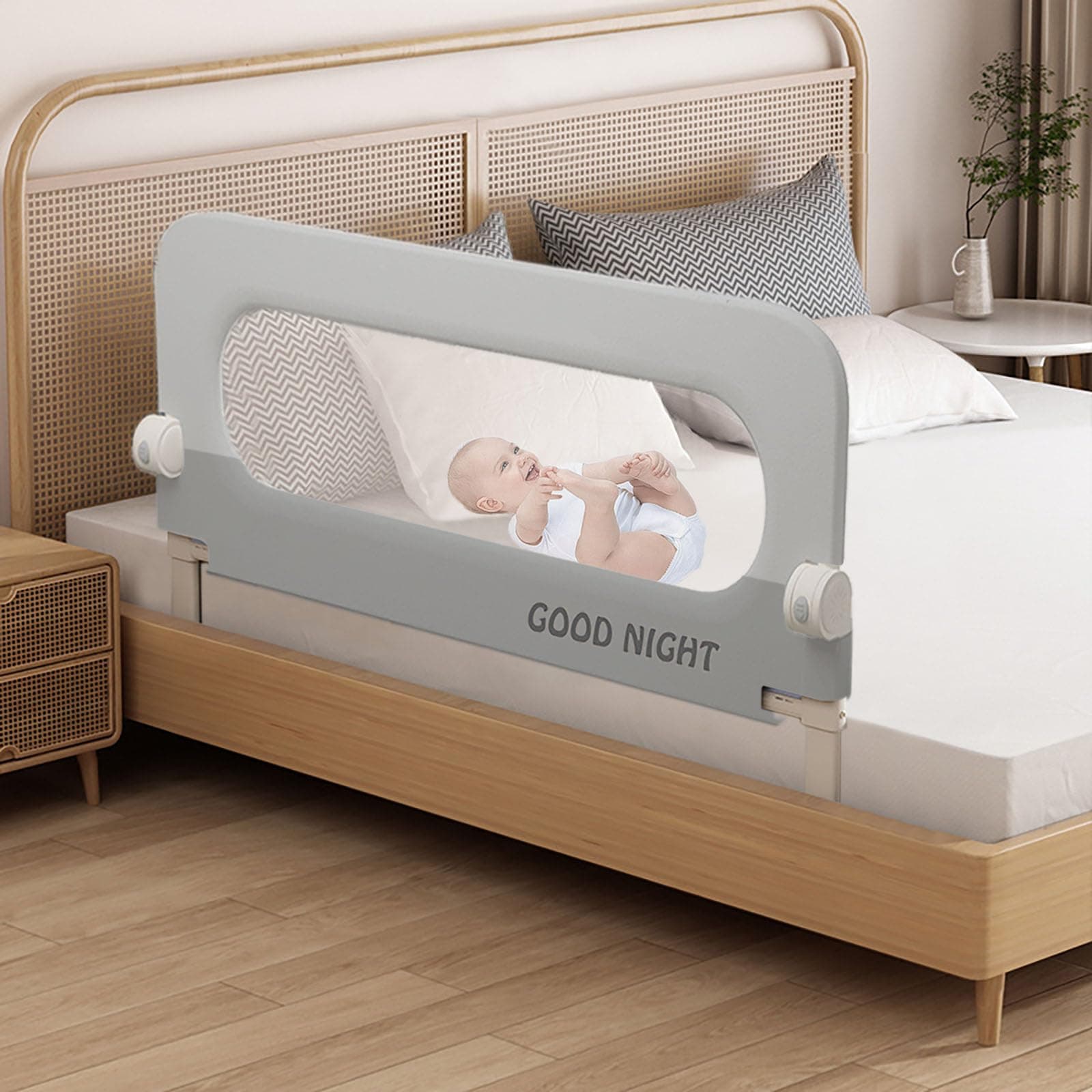 Foldable Baby Bed Guard Rail for Toddlers, Adjustable Height Swing Down Baby Bed Safety Side Rails,Portable Bed Rails Guard Bumper for Full Size, Queen(Light Grey+Dark Grey,54IN)