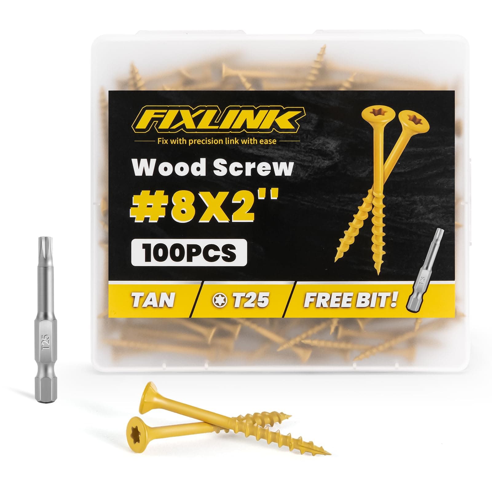 Wood Screws 2 Inch: FIXLINK Deck Screws #8 x 2, 100 PCS, Epoxy Coated, T25 Star Bit Above 1500 Hour Salt Spray Coating Outdoor Decking Screws Excellent Rust Resistant for Outdoor Wood Fence