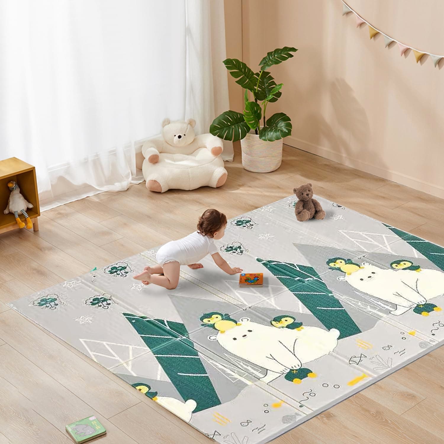 FINIKIS Baby Play Mat, XPE Foldable Foam Play Mat for Floor, Soft Waterproof Playmats for Babies and Toddlers Kids， Reversible Baby Crawling Mat for Indoor and Outdoor， 79''x59''x0.4"