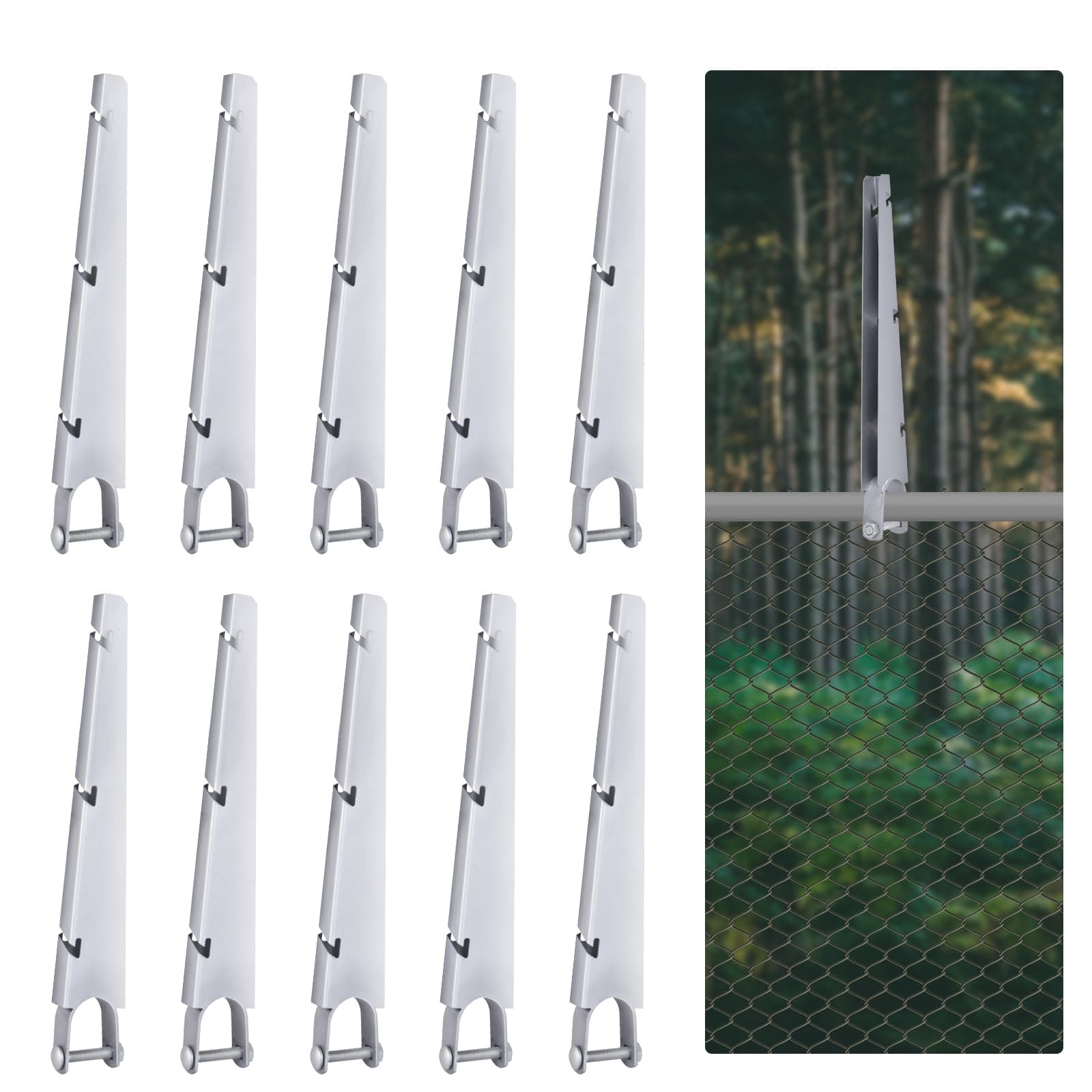 GRELWT 10 Pack 15.7" Barbed Wire Arm for 1-5/8" Chain Link Fence, U Bracket Design, Galvanized Steel Fence Height Extender for Garden Outdoor,Sliver