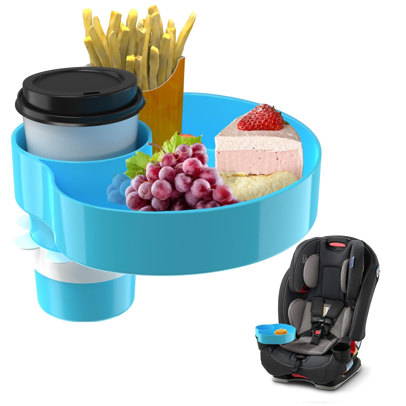 Kids Car Seat Tray, Travel Tray with Cup Holder for Toddler Baby, Kids Car Seat Food Snack Organizer for Road Trip, Stroller snack Organizer Travel Must Haves Toddler Must Haves (Sky Blue, 1 PCS)