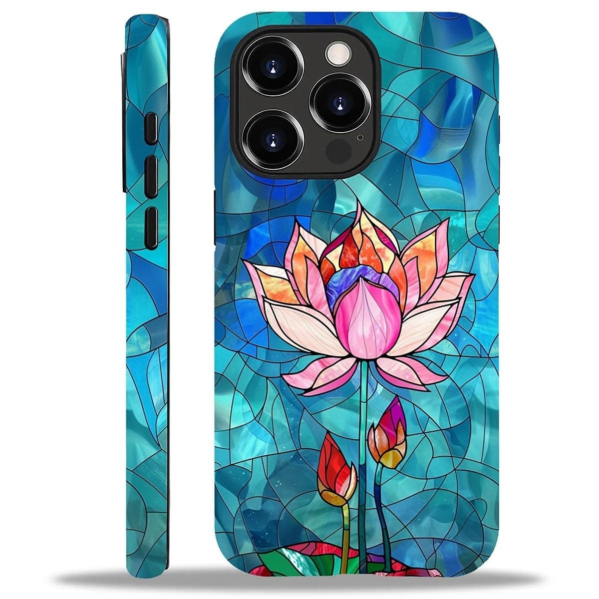 ZHEGAILIAN Compatible with iPhone 15 Pro Max Case,Blue Stained Glass 15 Pro Max 2 in 1 Silicone Mixed Hard Pc Case,Durable Shock-Proof Protection Pattern Design