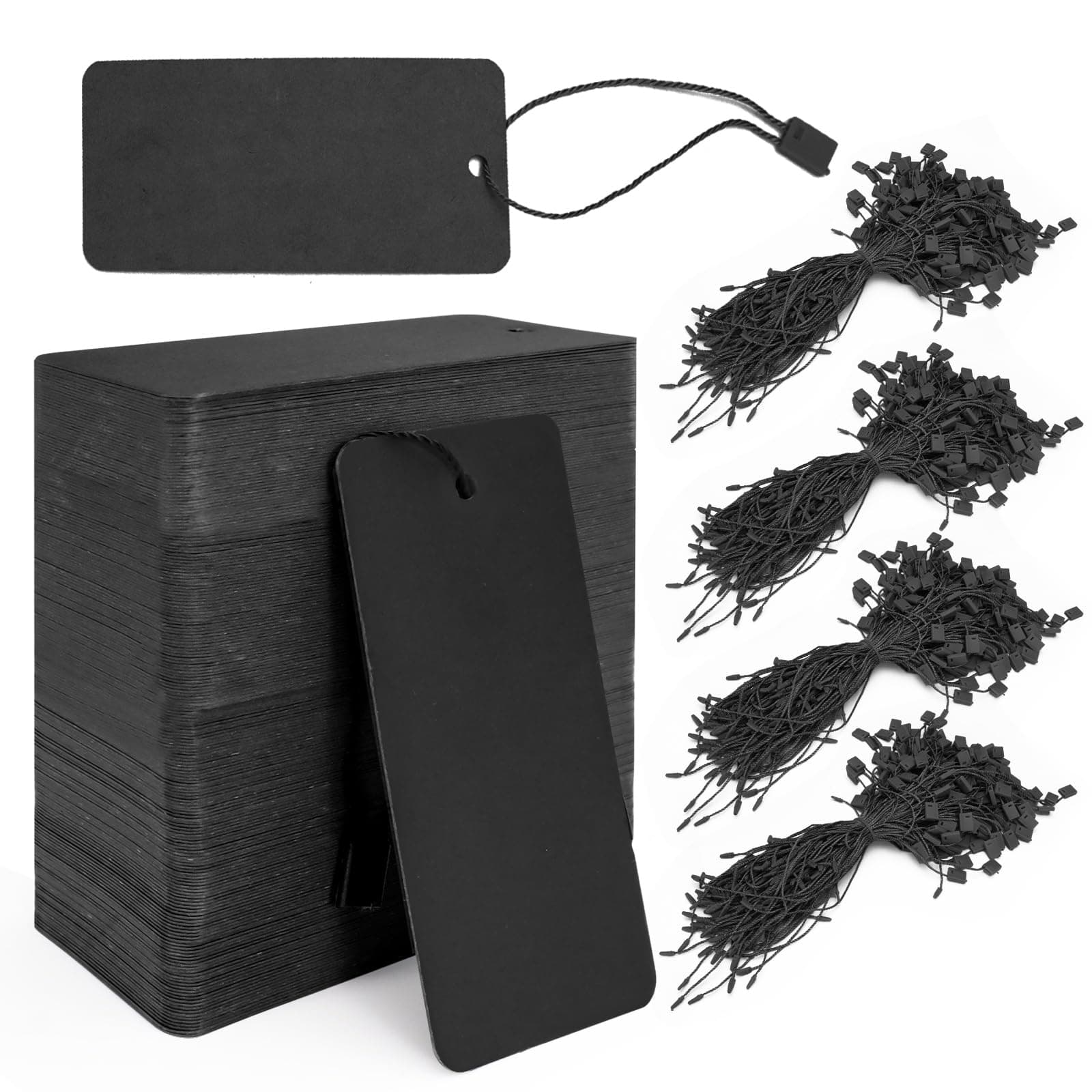 Sekonow 400pcs Black Gift Tags with String, Large Price Tags Clothing Tags Blank Kraft Paper Hang Tags for Clothes Sale Christmas Gift Crafts Pricing Inventory