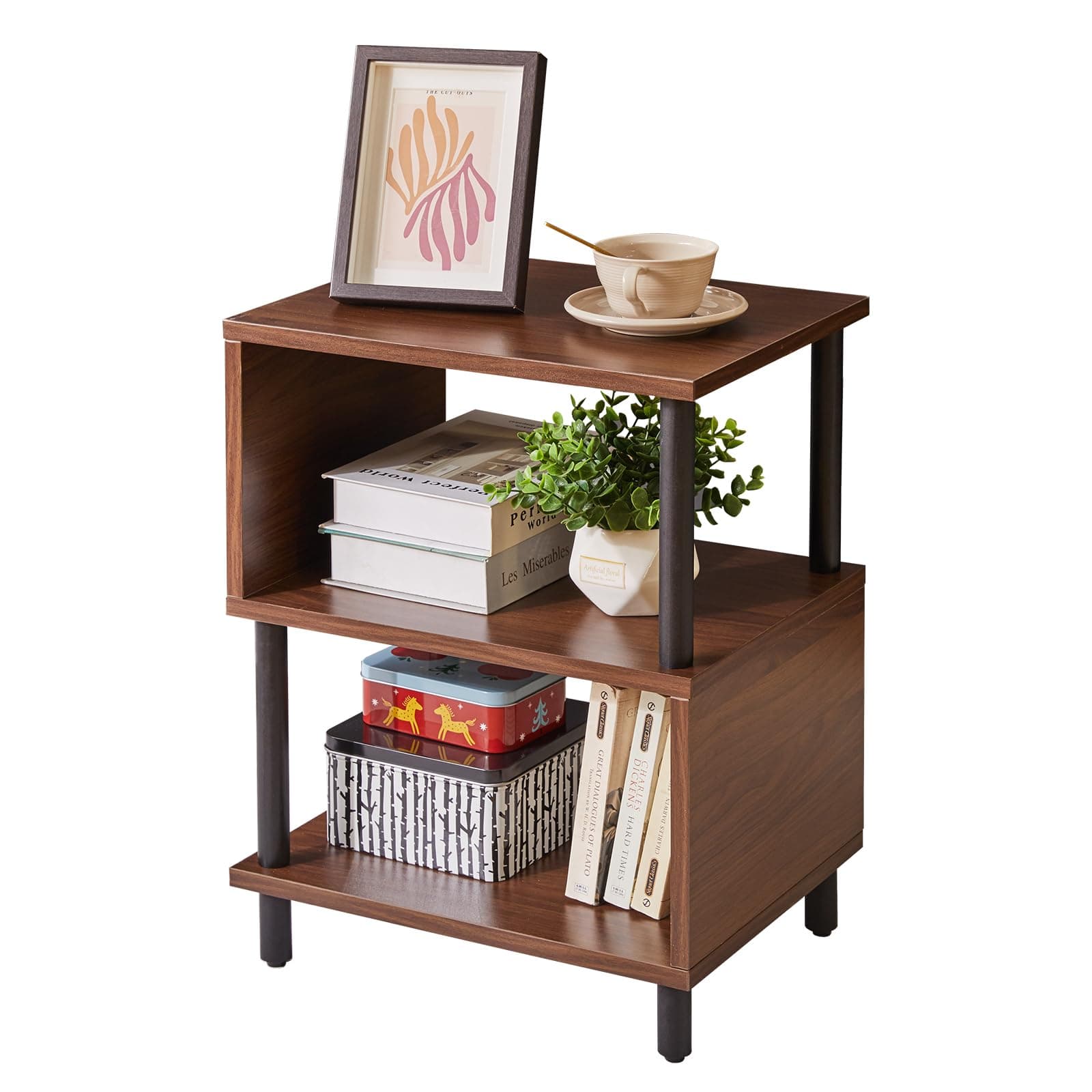 Aibiju Bedside Table Small Night Stand, Small Side Table with Open Storage, Small End Table for Bedroom, Minimalist Nightstand Light Walnut YD-TM152LW