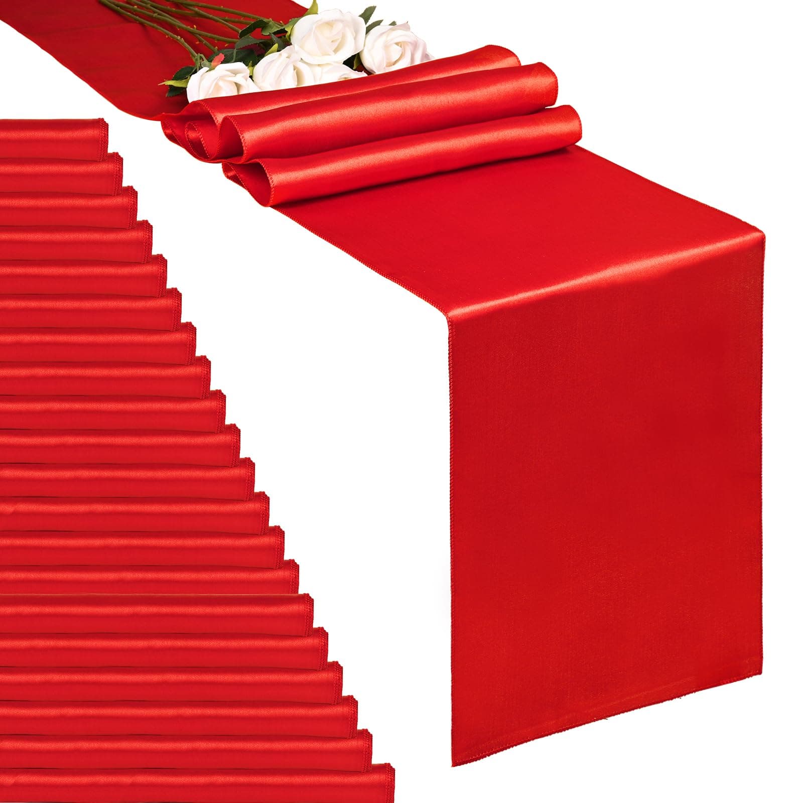 REWOMC 20-Pack Red 12 x 108 inches Long Premium Satin Table Runner