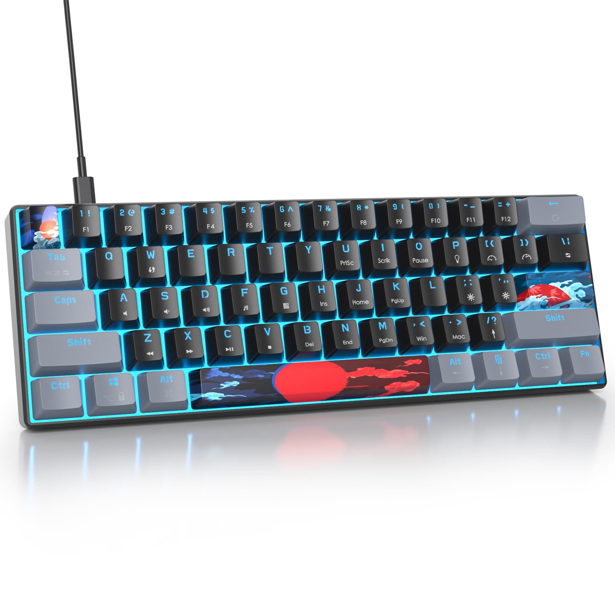 Owpkeenthy 60% Percent Keyboard Mechanical Gaming with Red Switch Wired Ultra Compact RGB Mini Keyboard Backlit for PC Xbox PS4 (Dark/Red Switch)