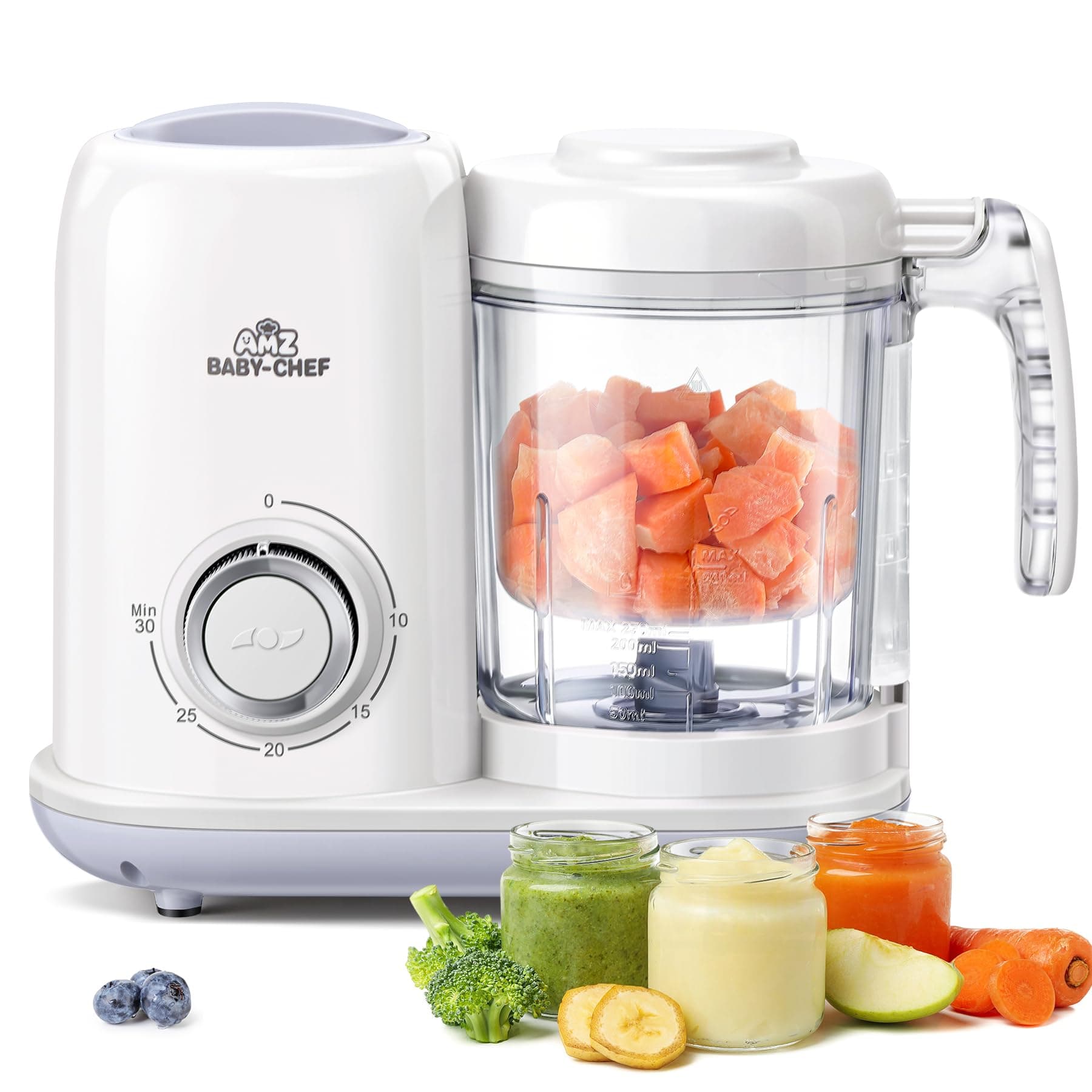 AMZBABYCHEF Baby Food Maker, 4 in 1 Baby Food Processor and Steamer, Puree Blender, Multifunctional Baby Puree Maker, Dishwasher Safe (White)