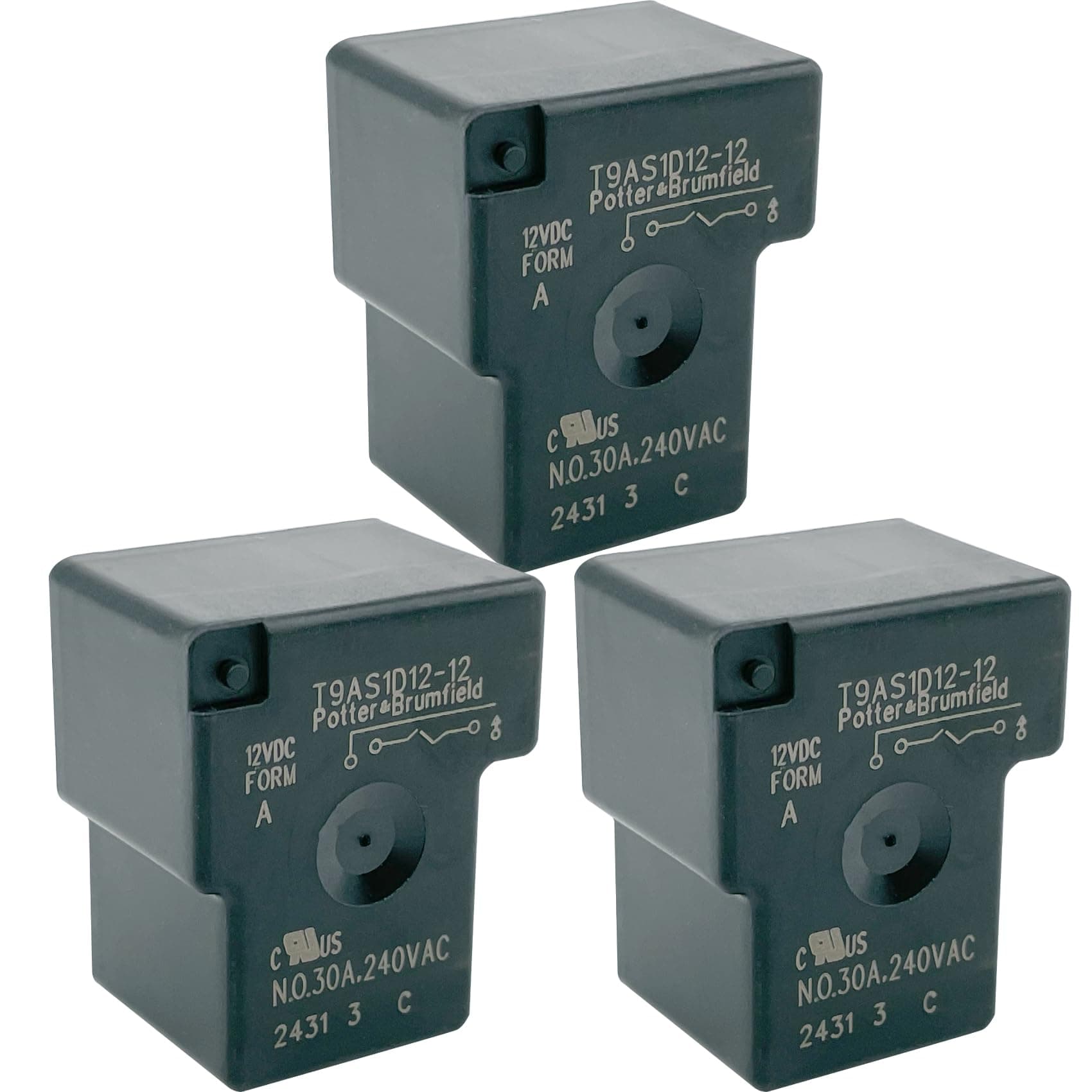 Relay T9AS1D12-12 (3-Pack) 12VDC 30A SPST-NO 4-Pin PCB Power Relay Compatible with Coleman-Mach RV HVAC Control Boards & Dryers Resolves Blower Motor Failures