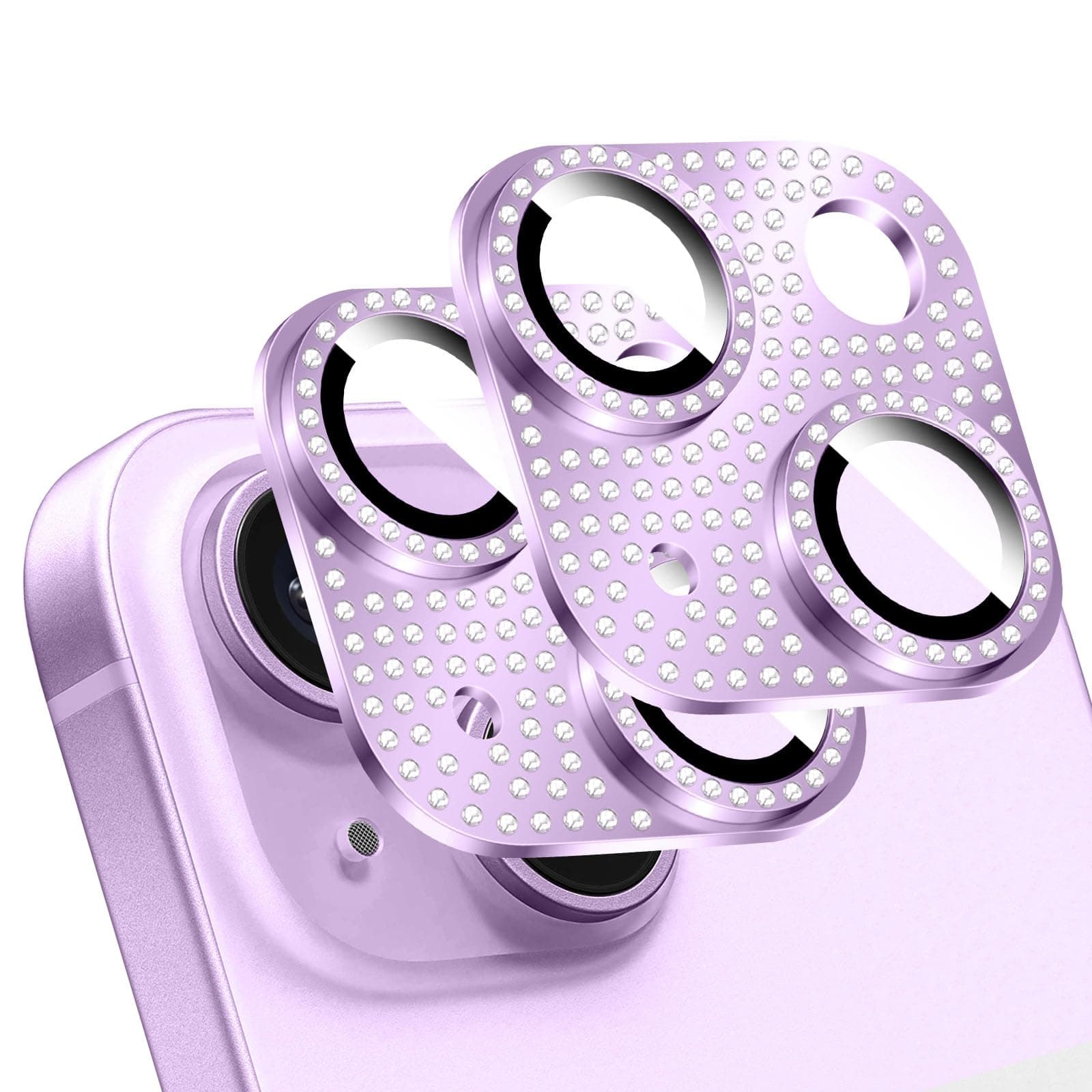 LucBuy 2PCS Shiny Diamond Camera Lens Protector for iPhone, Metal 3D Sparkling Rhinestone Phone Decorated, Anti-Scratch Full Coverage Protection Back Camera Cover for iPhone 13/iPhone 13 Mini