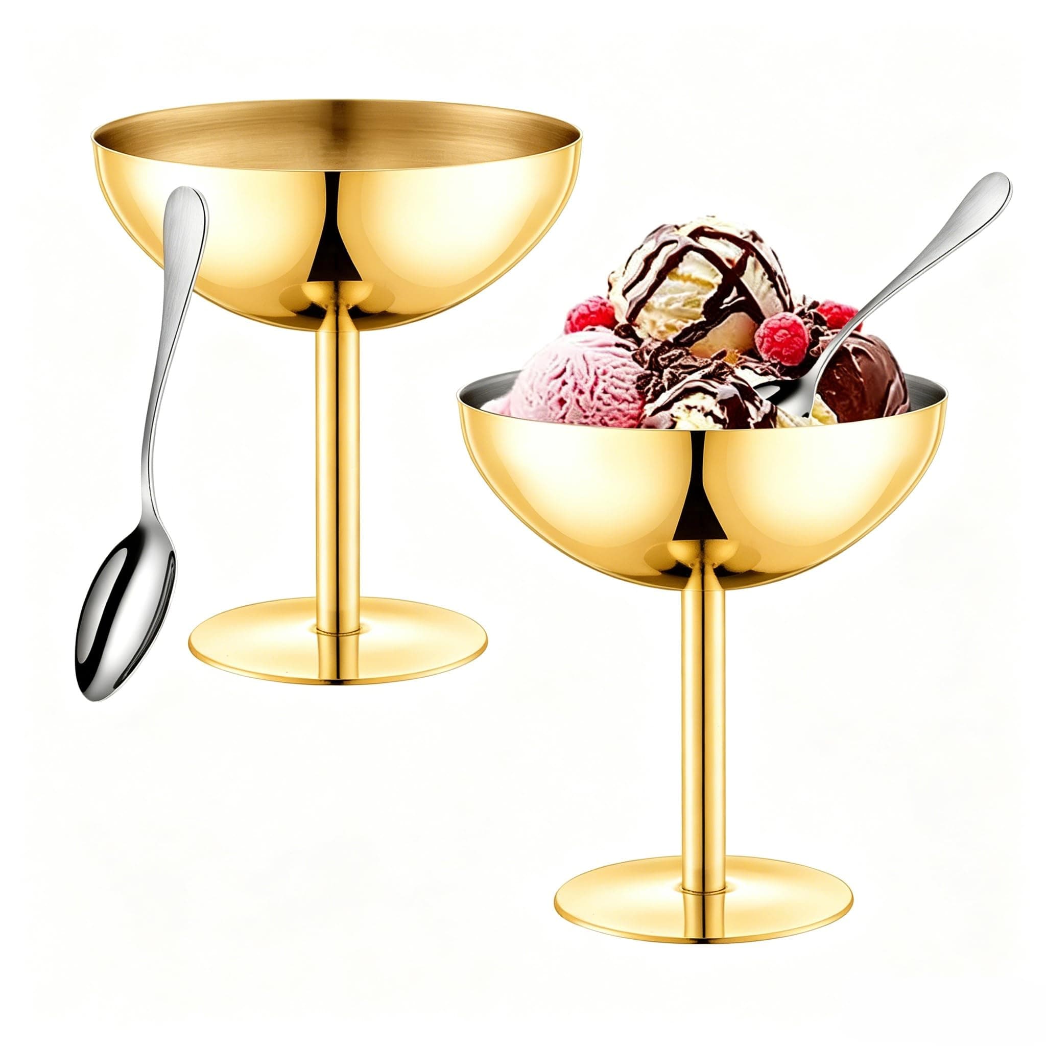 UNISWEET Ice Cream Bowls Set of 2-Birthday/Father's Day Gifts,Stainless Steel Reusable Dessert Cups,5oz Tall Foot Yogurt Sundae Cup,Dessert Dish for Salad Fruit Pudding Essential for Summer