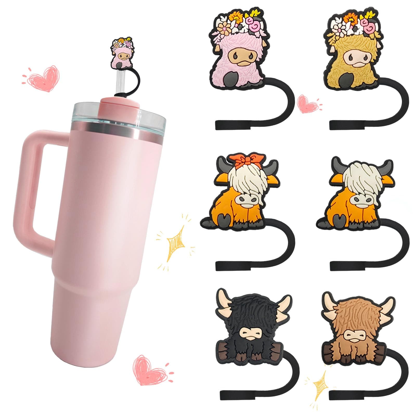 BCKTW 6pcs Highland Cow Silicone Straw Cover Straw Cover Cap For Stanley Cup Stanley Straw