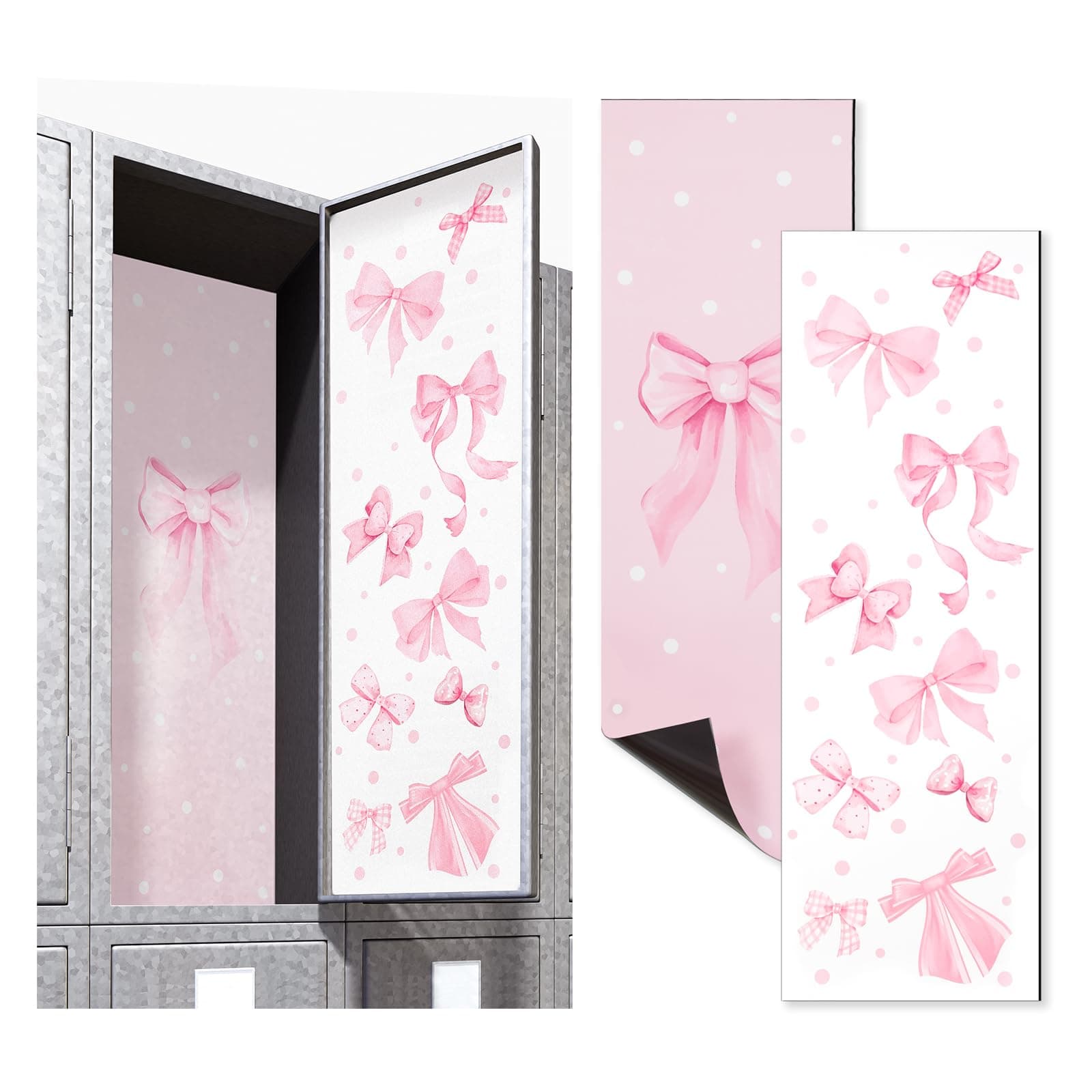 Janlaugh 2 Pack 36 x 12 Magnetic Locker Wallpaper Back to School Removable Reusable Magnetic Wall Cover Sheet for School Lockers Fridge Metal Door Girls Decorations Office Supplies(Bow,Pink)