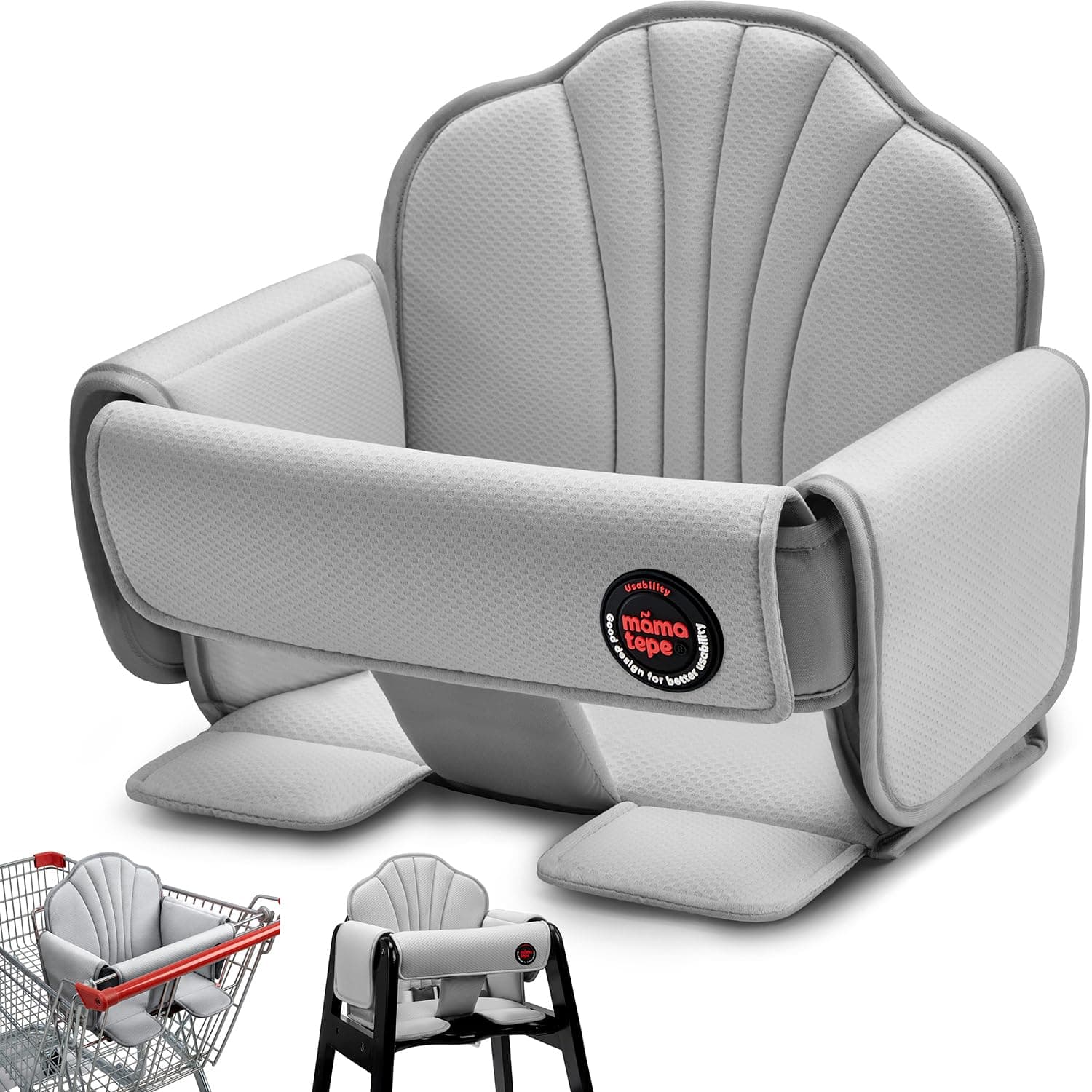 Padded Shopping Cart Cover for Baby, Universal Restaurant High Chair Seat Cover, Machine Washable Soft Buggy Seat Protector for Infant Toddler Boy & Girl, Grey