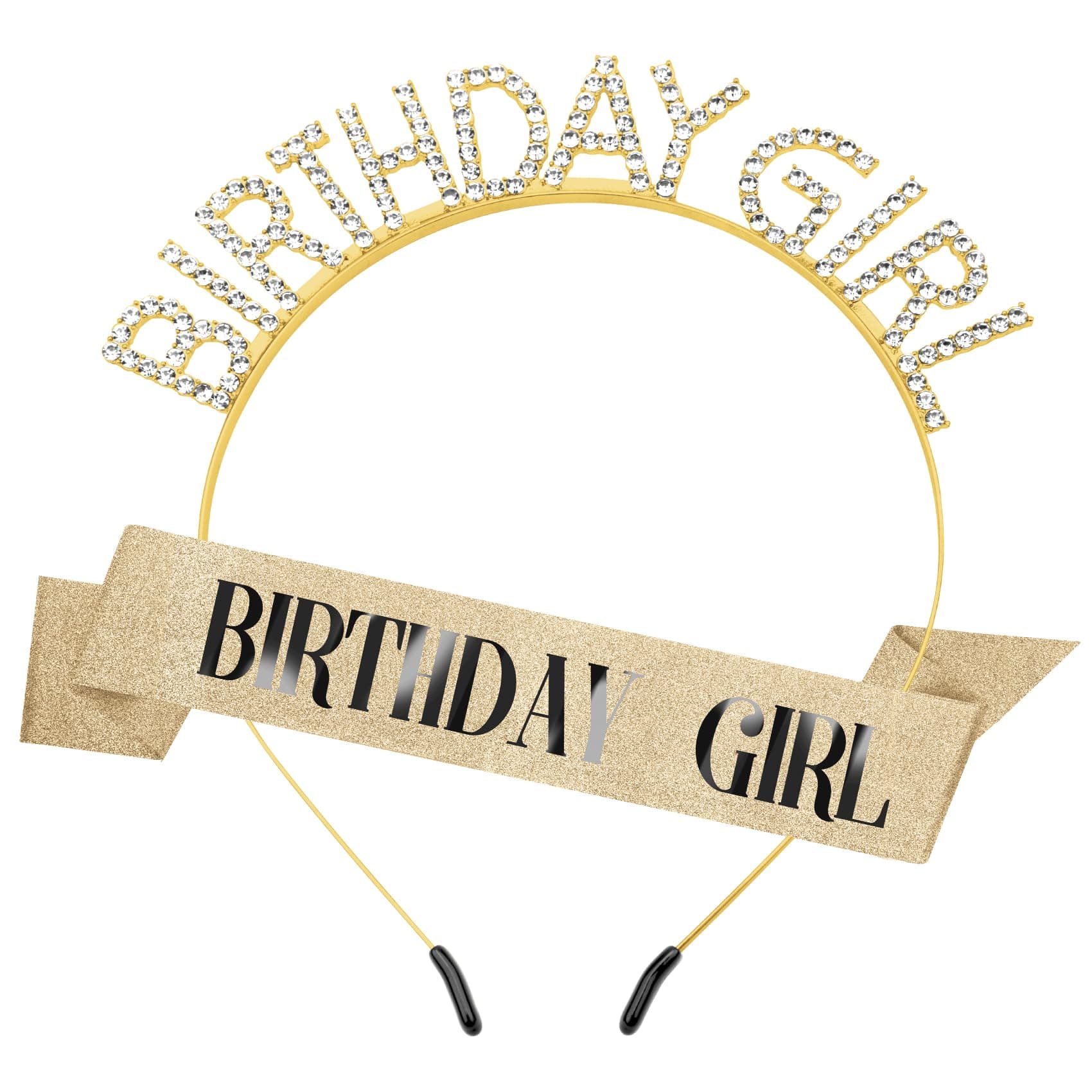 Birthday Sash Birthday Crown for Women, Birthday Girl Sash, Birthday Girl Crown, Glitter Gold Birthday Sash and Crown Rhinestone Headband Set, Happy Birthday Girl Princess Tiara Sash Accessories