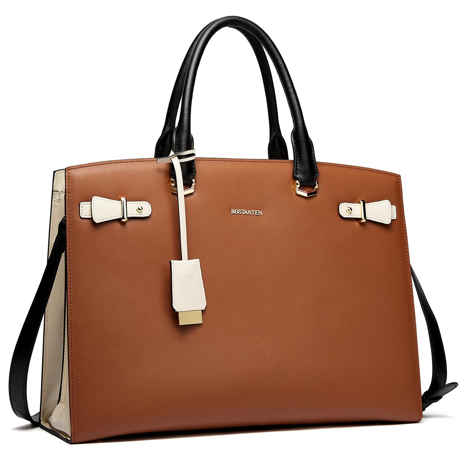 BOSTANTEN Briefcase for Women 15.6 Inch Genuine Leather Laptop Briefcase Shoulder Work Tote Bag Purse Brown