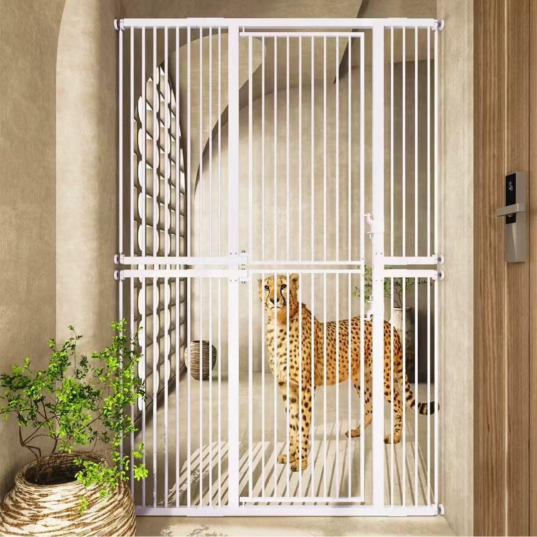 74.8" Extra Tall pet Gate,29.5-51.6" Wide cat gate for Doorway Pet Gate with Cat Doors NO Drilling Pressure Mount Kit for Cats and Dogs Indoor Doorways liveing Room Bedroom，White
