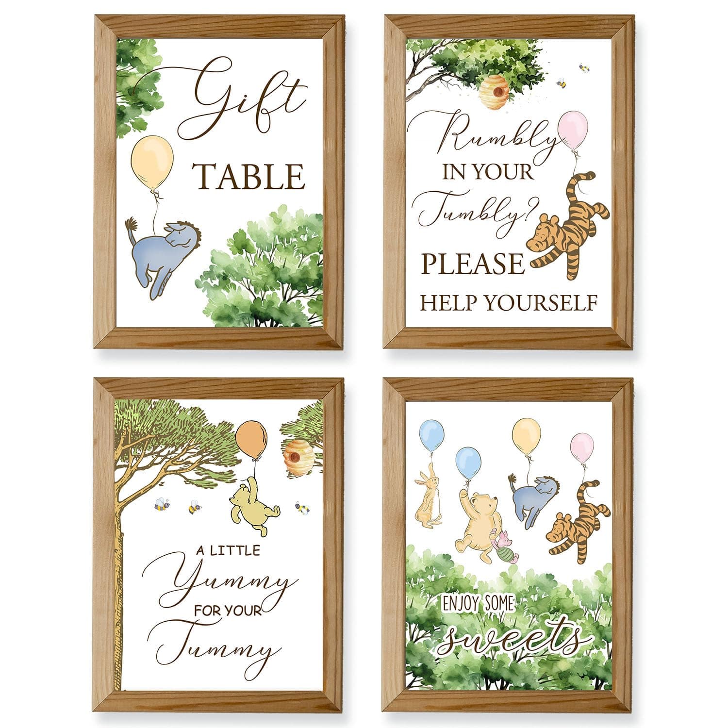 4PCS Winnie Table Sign Centerpieces Baby Shower Decorations Pooh Birthday Decorations A Little Yummy for Your Tummy Winnie the Pooh Baby Shower Decoratios
