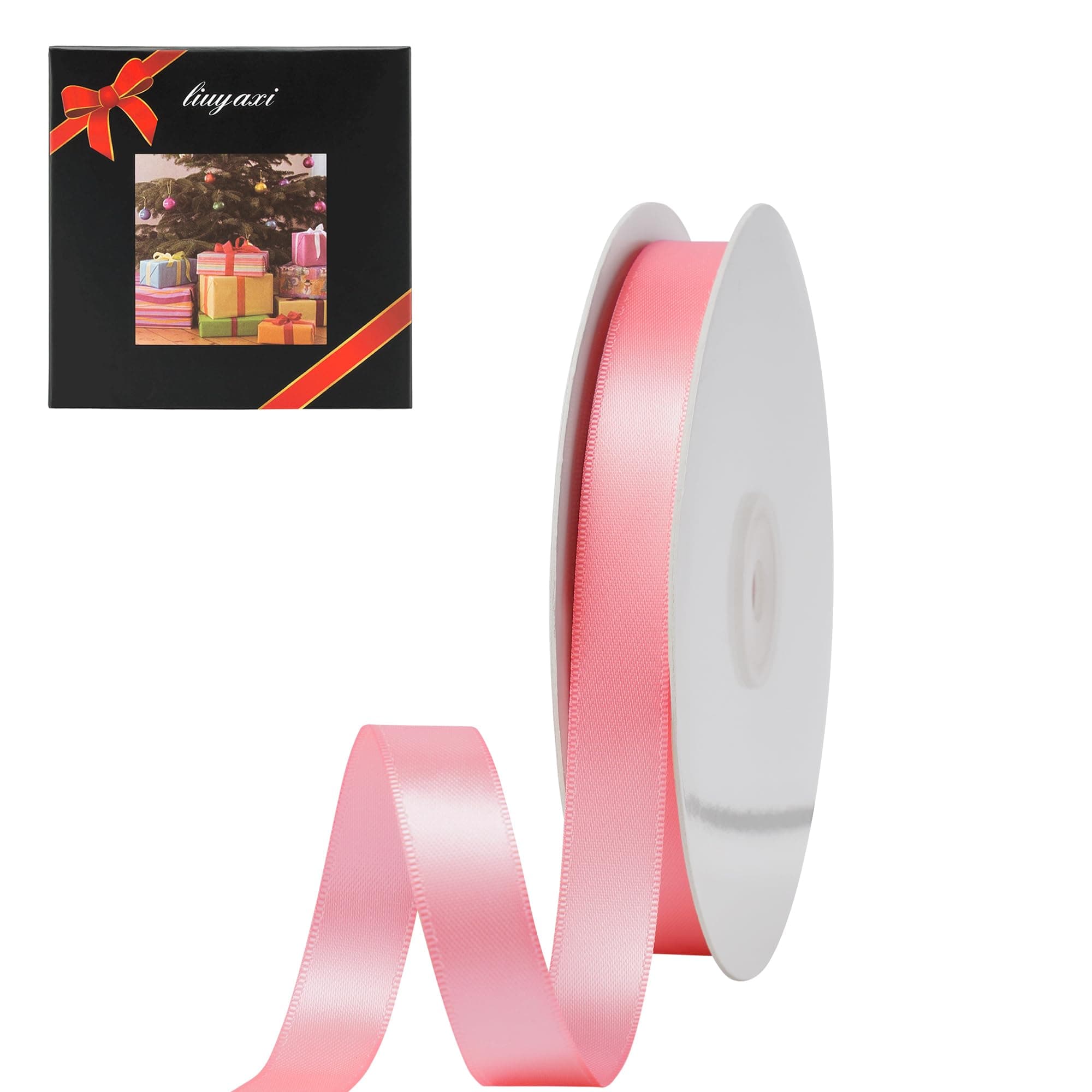 LIUYAXI Pink Ribbon, 5/8" X 25 Yards, Pink Double Faced Stain Ribbon Use for Gift Wrapping, Crafts, Bows Bouquet, Wedding Decoration, Floral Arrangement, Christmas