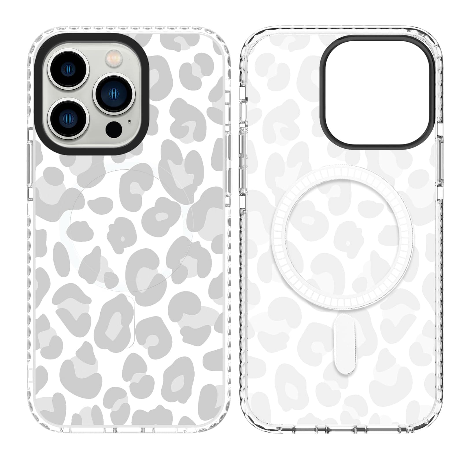 SAKUULO Magnetic for iPhone 13 Pro Case [Compatible with MagSafe] Light Grey Leopard Print Pattern Wireless Charge Slim Shockproof Case for iPhone 13 Pro Phone Case, Grey Leopard (6.1")