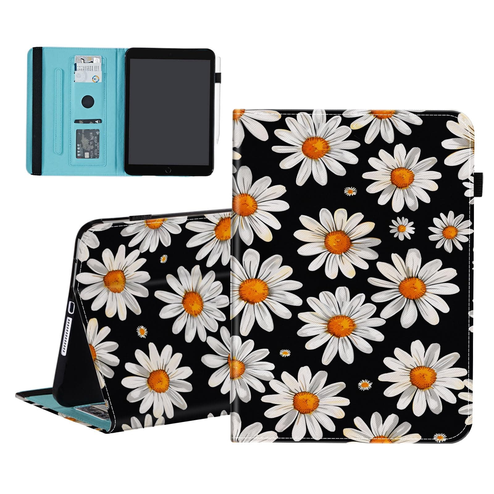smauncucn Case for Samsung Galaxy Tab S11 5G 11 Inch 2025 Model (SM-X730/X736B),Wallet PU Leather Folio Cover Multi-Angle Stand with Auto Wake/Sleep,Cute Daisy Flowers