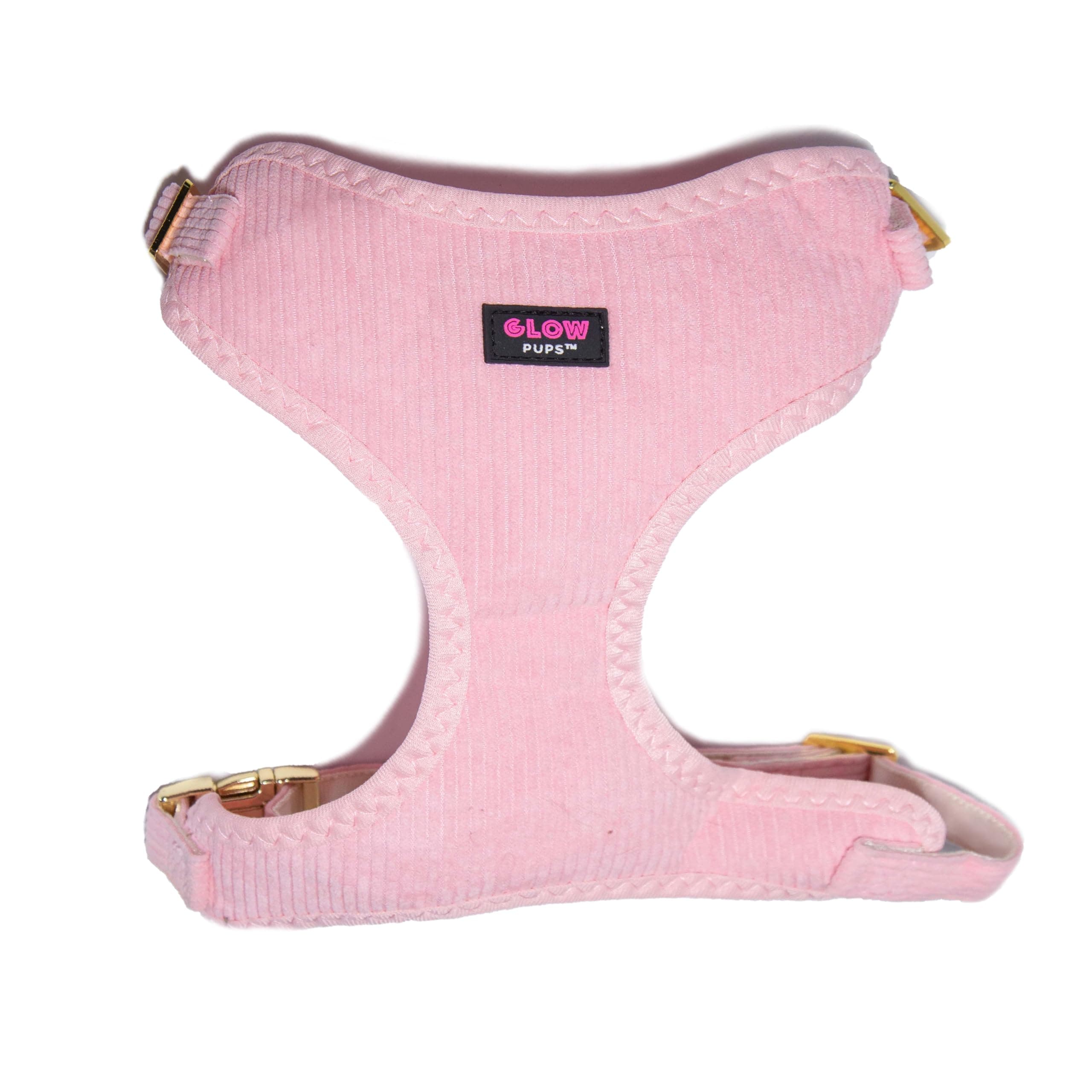 Glow Pups Dog Harness for Small Dog Harness, Soft Corduroy Adjustable Vest-Style with Gold Hardware, Breathable Mesh Lining, Light Pink, Comfortable and Secure Fit (Medium)
