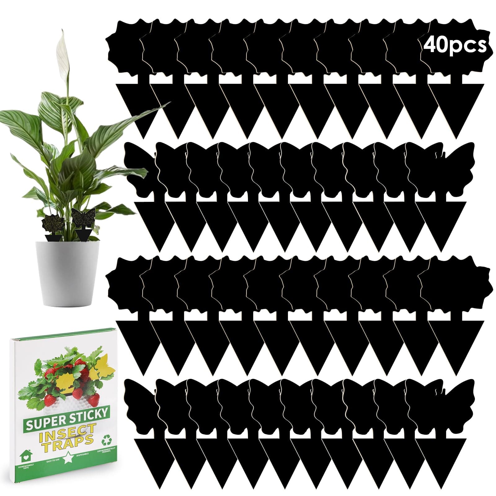 WD&CD Fruit Fly Trap Indoor and Outdoor, 40 Pack Gnat Sticky Traps for House Plants, Dual-Sided Black Flying Insect Traps for Fungus Gnat,Mosquitos, White Flies, Flying Insects