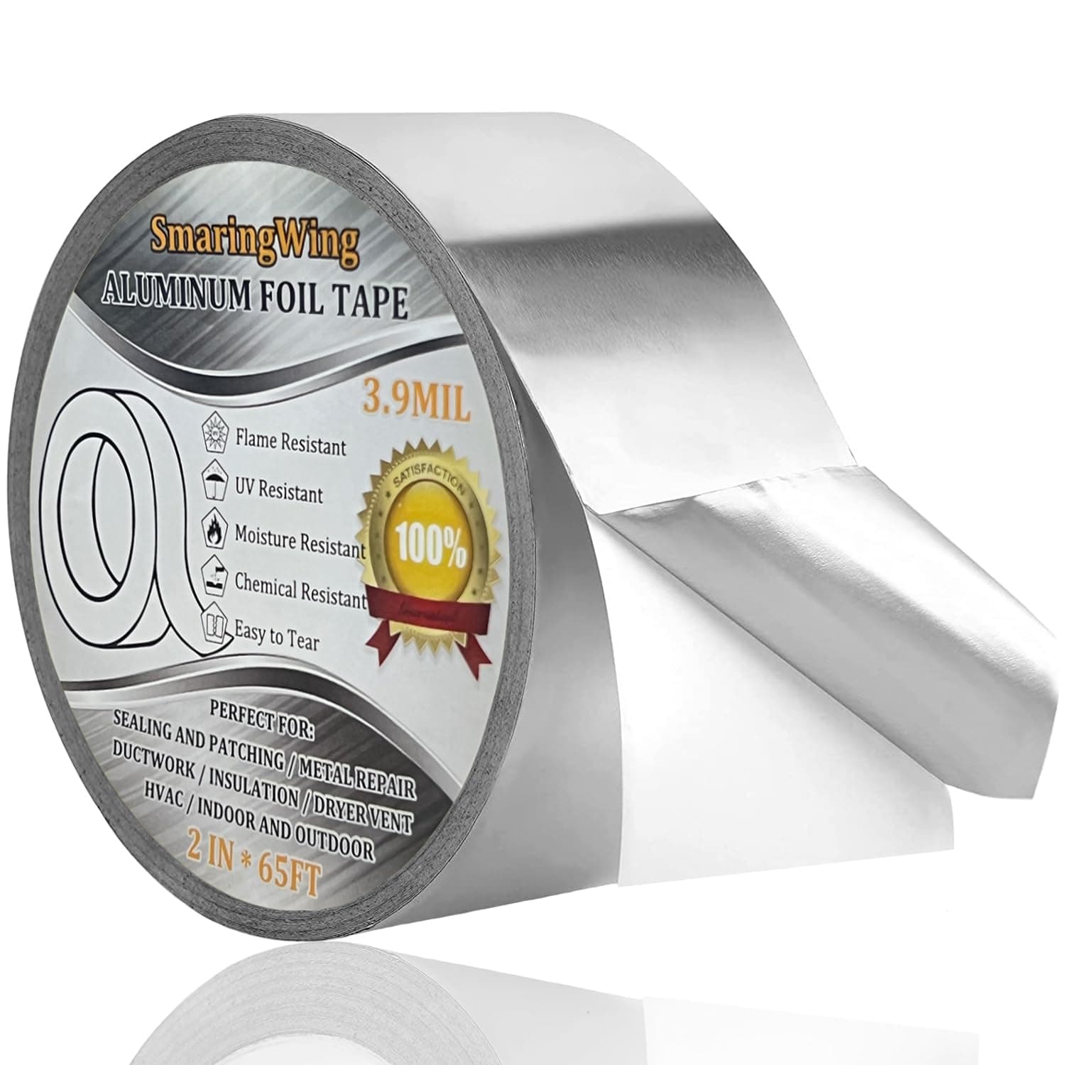 Waterproof Aluminum Adhesive Tape, Premium Silver Metal HVAC Thermal Tape (2x65ft, 3.9mil), High Temperature, Dryer Vent Insulating Tape for Ducting