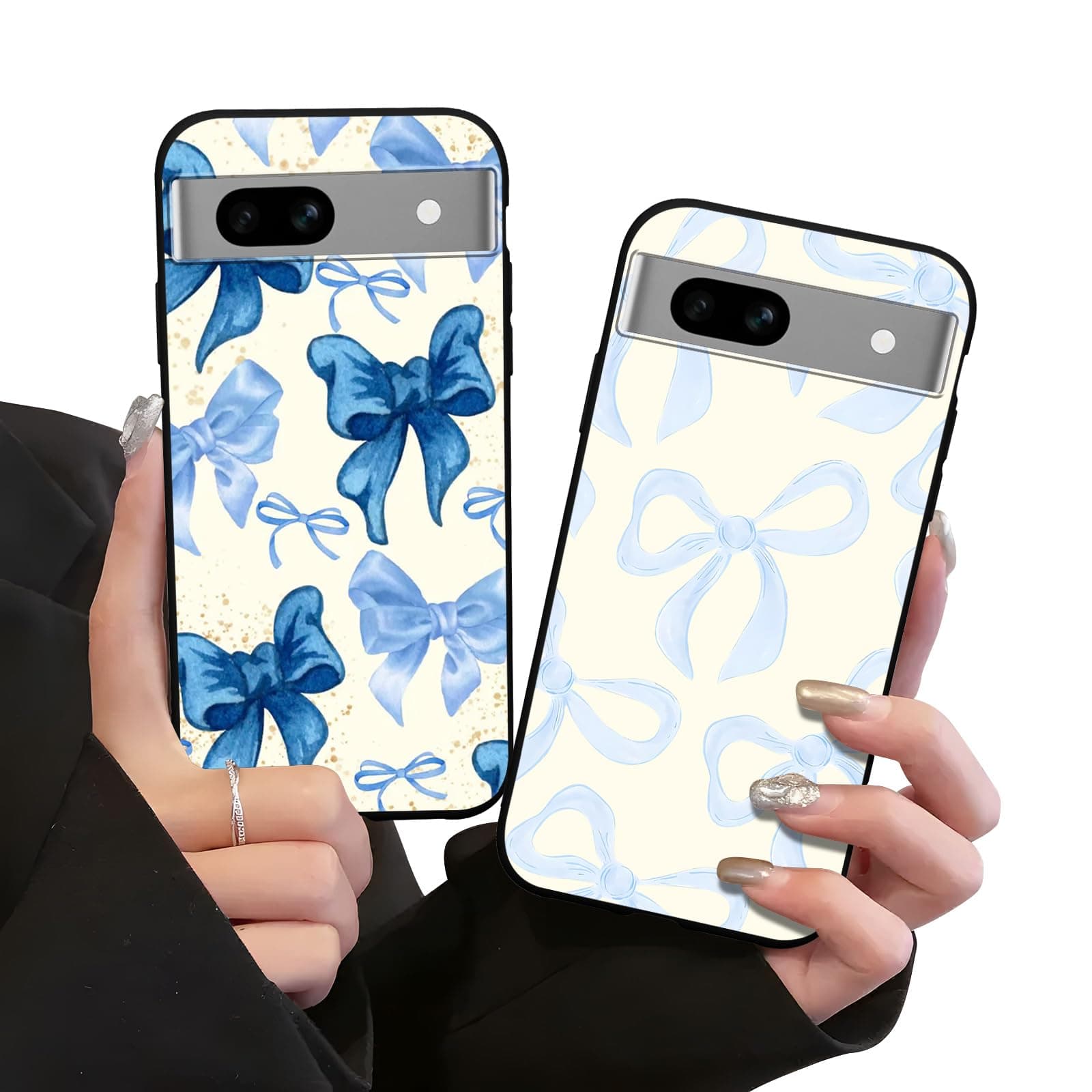 Zrutru 2 Pack Aesthetic Stylish Preppy Bow Phone Case for Google Pixel 7A 5G 6.1",Cartoon Pretty Fashion Girly Passion Bow Pattern Cases for Girls Women,Soft Silicone TPU Protective Cover