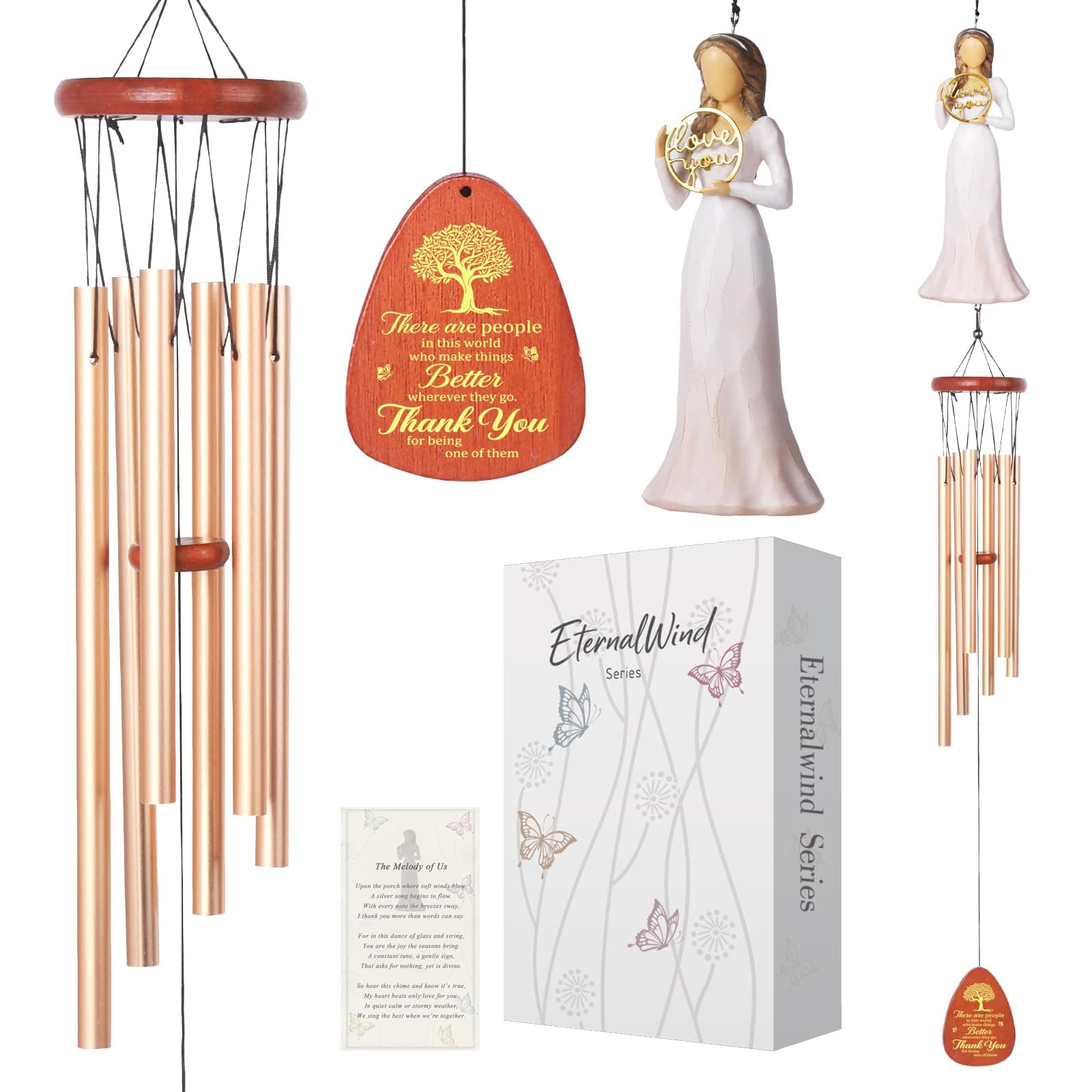 I Love You Gifts 35.6" Wind Chimes with Love You Figurine