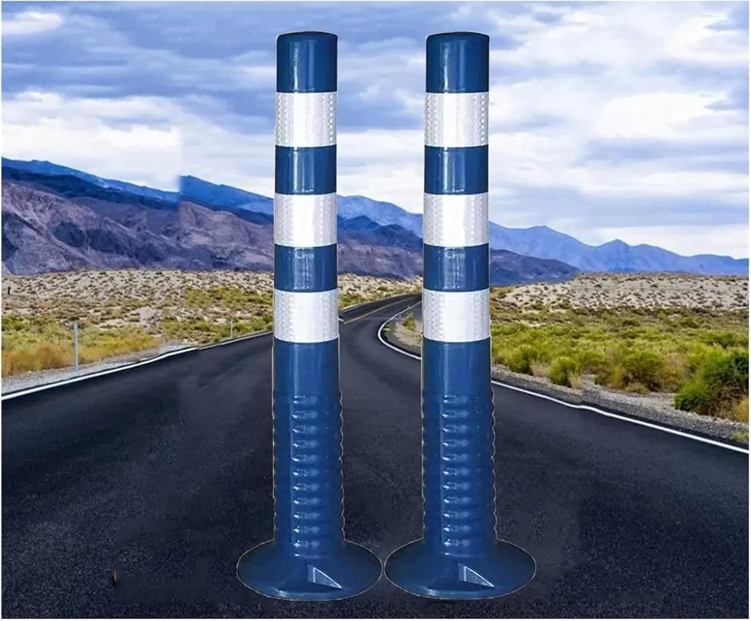 Traffic Delineator Post Cone, Barrier Reflective Tape Parking Post with Expansion Bolts，Construction Driveway Barrier Cones(Blue,2 Pack)